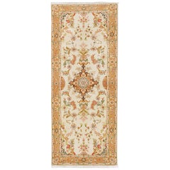 Antique Persian Tabriz Rug with Red and Brown Floral Details on Ivory Field