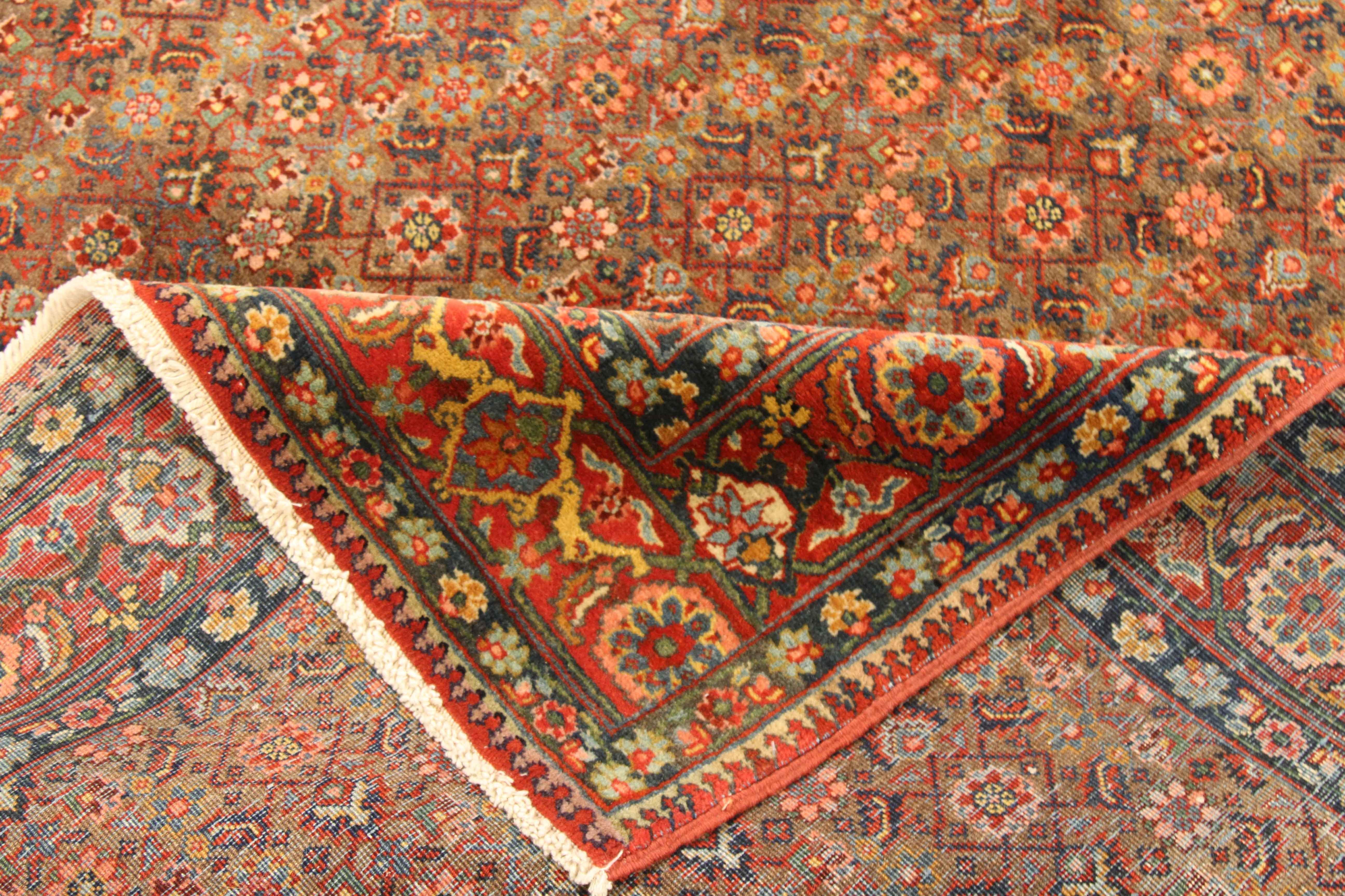 Oushak Antique Persian Tabriz Rug with Red and Green Flower Allover Motifs For Sale