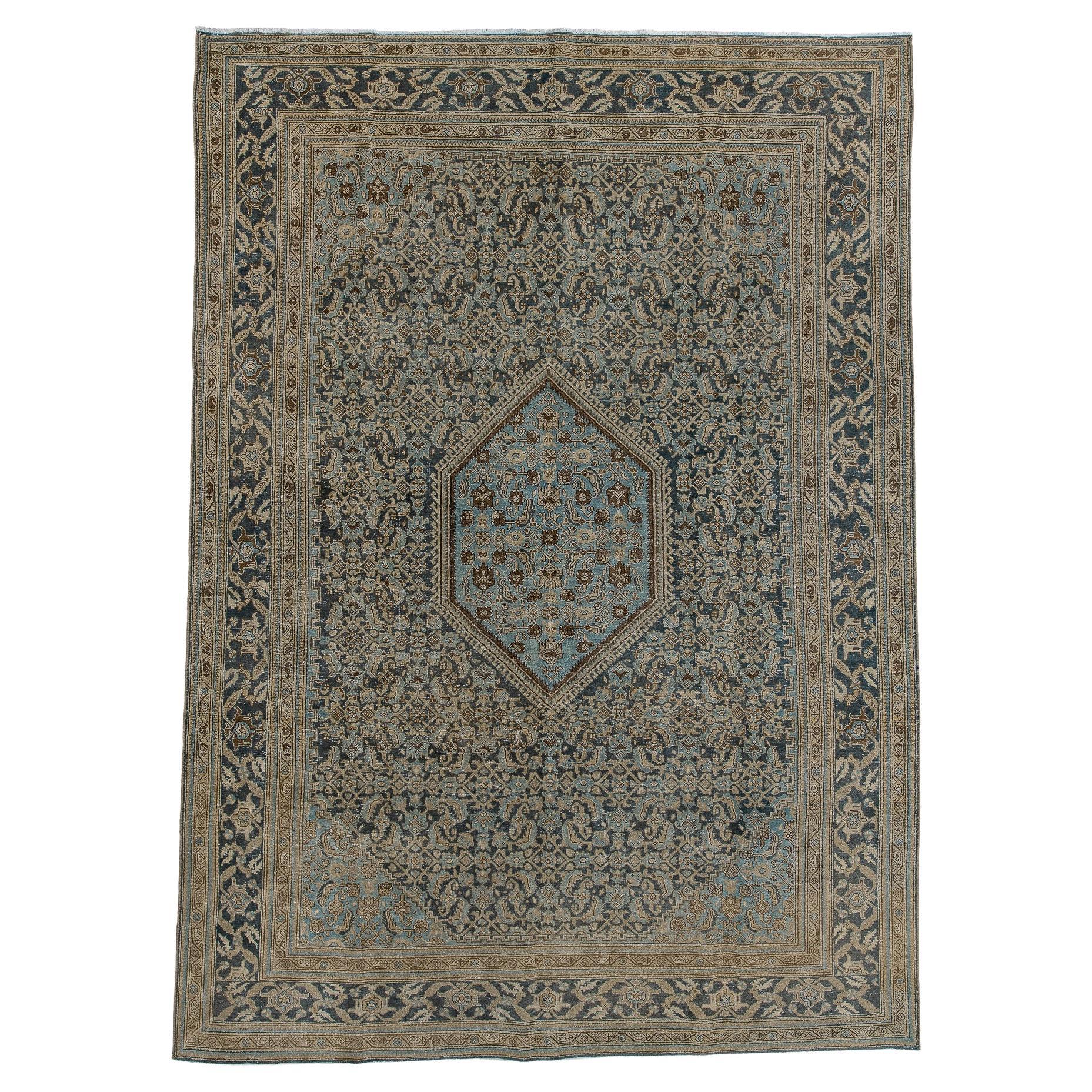 Antique Persian Tabriz Rug with Rich Floral Medallion in Sanded Mossy Green