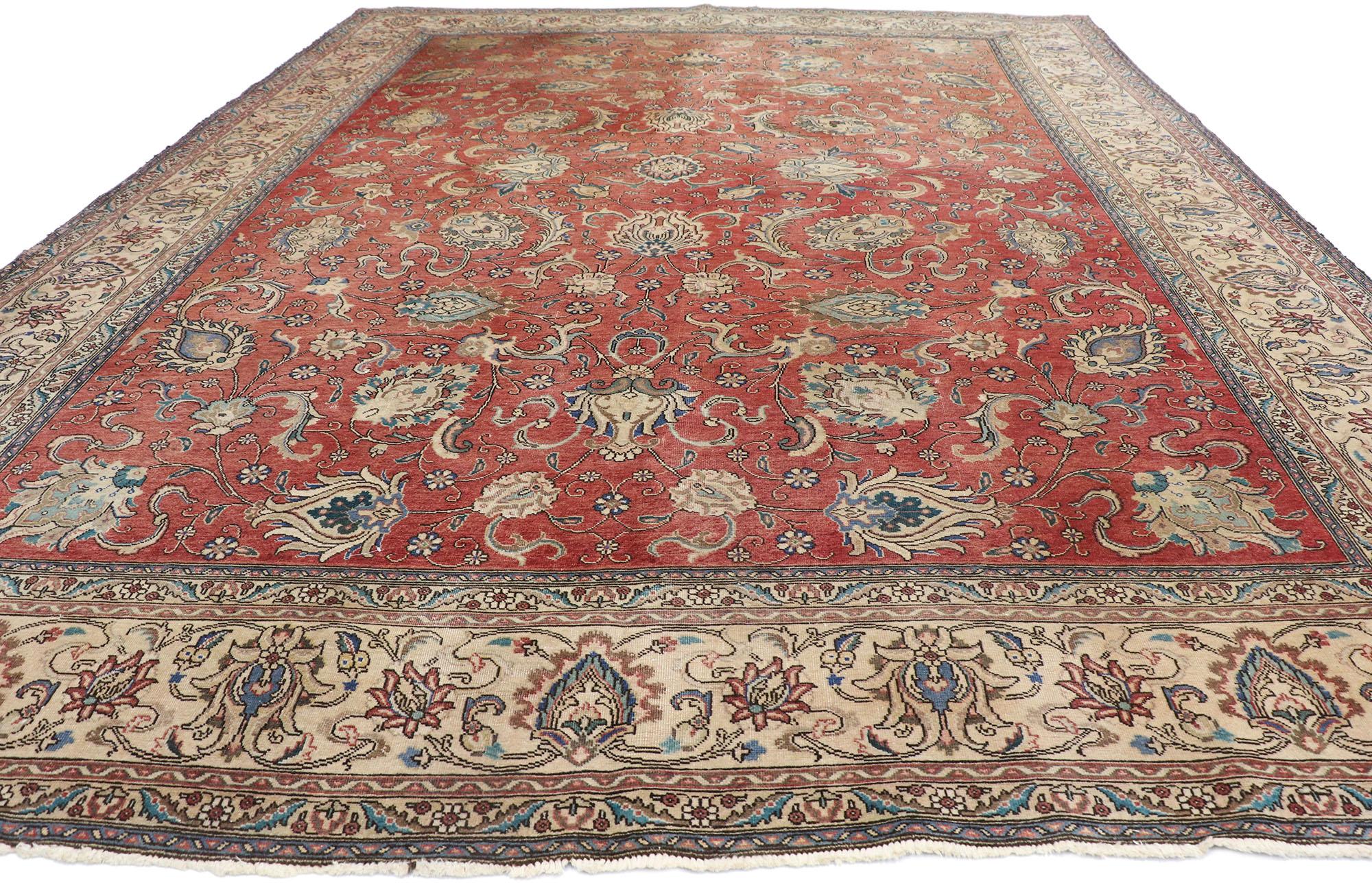 Hand-Knotted Antique Persian Tabriz Rug with Rustic Federal Style For Sale