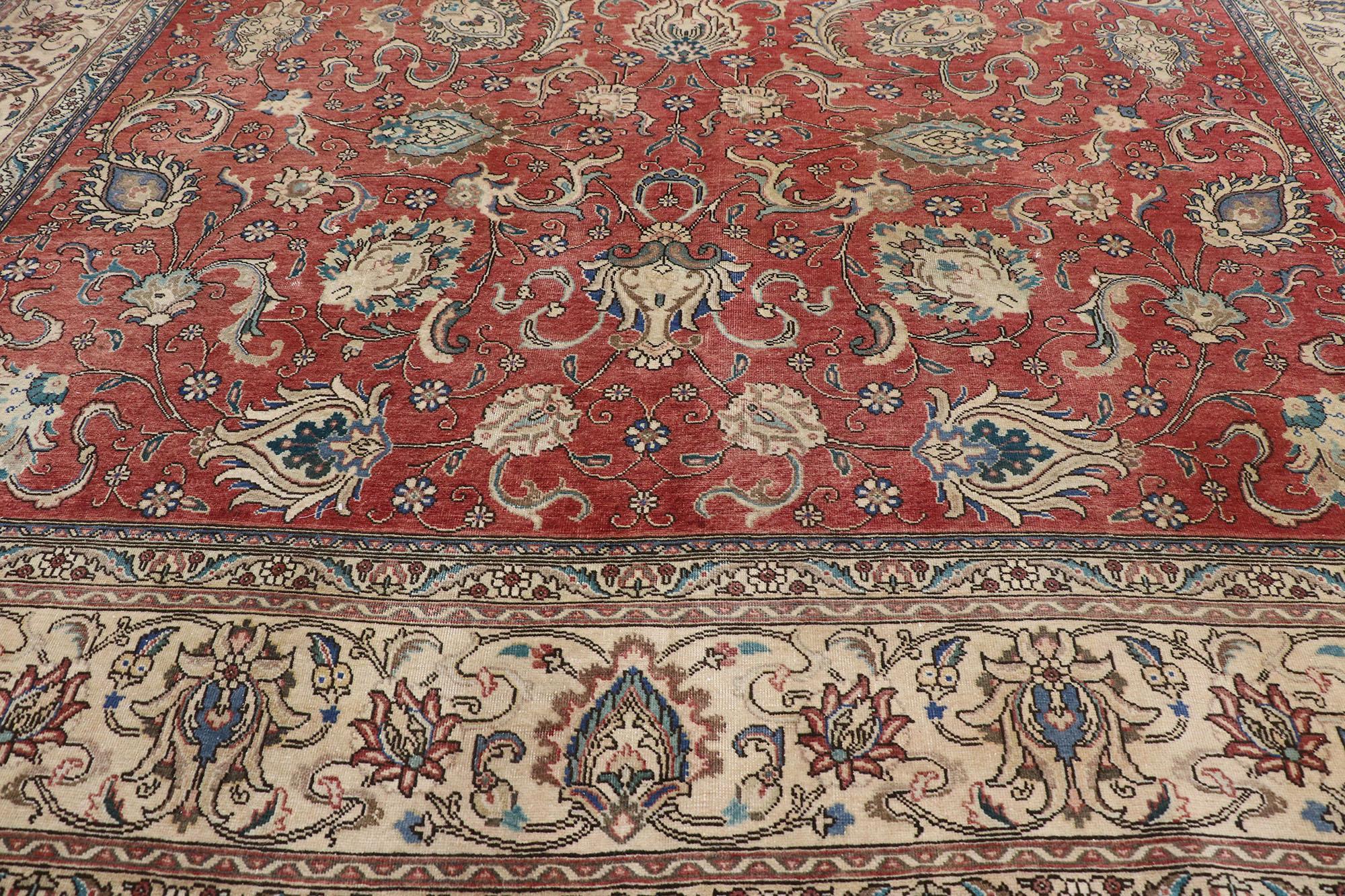 Antique Persian Tabriz Rug with Rustic Federal Style In Good Condition For Sale In Dallas, TX