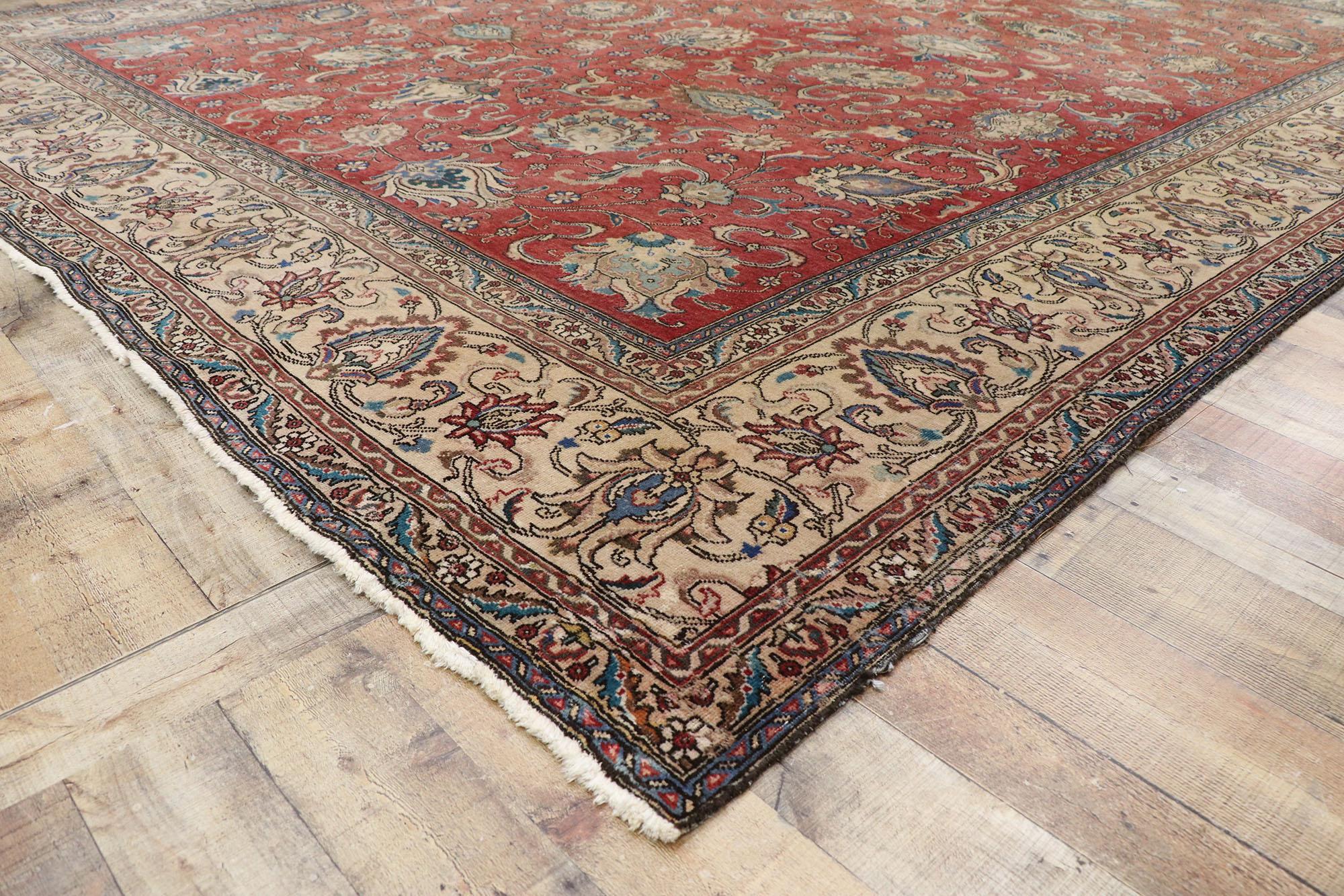 Wool Antique Persian Tabriz Rug with Rustic Federal Style For Sale