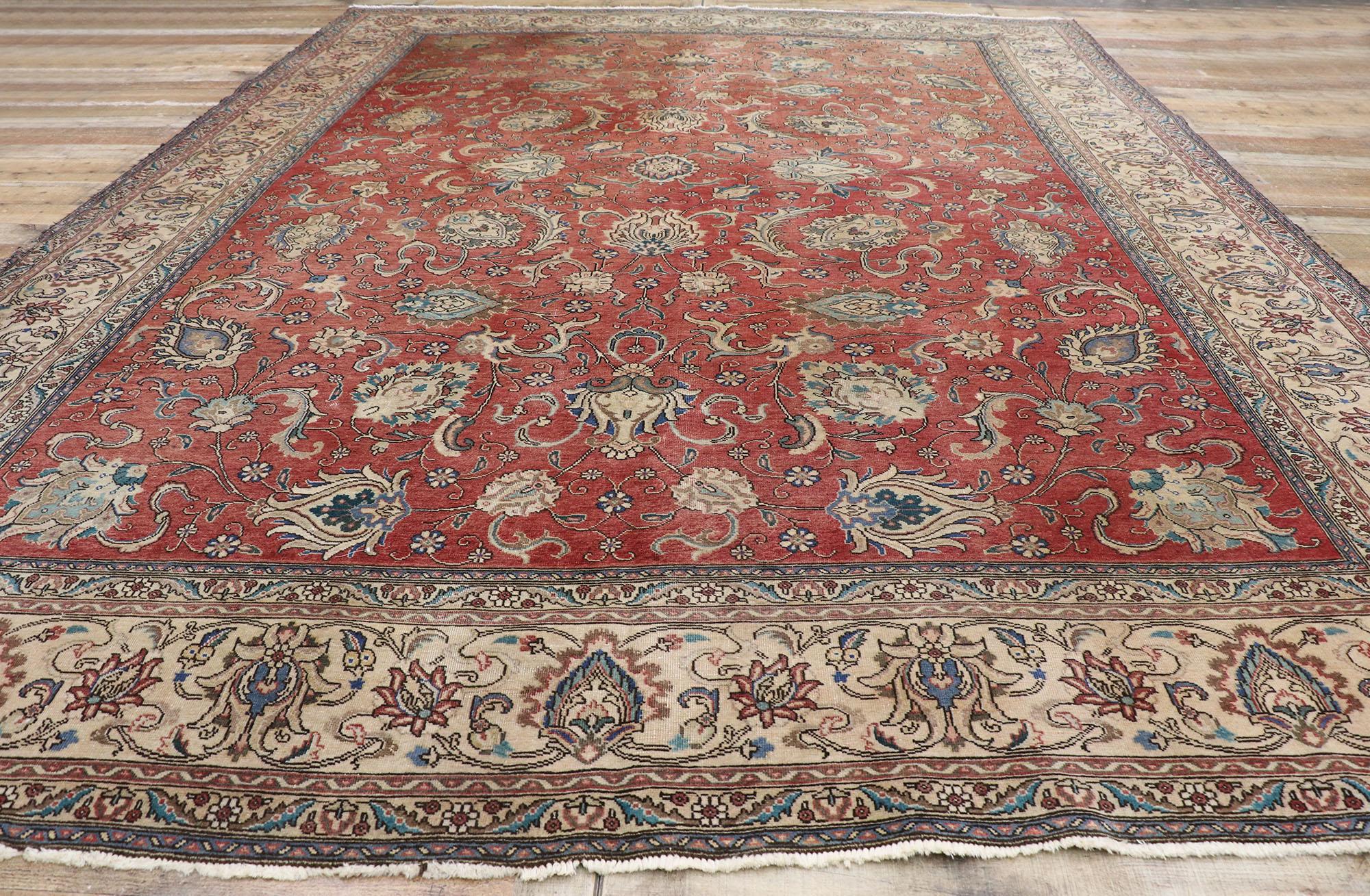 Antique Persian Tabriz Rug with Rustic Federal Style For Sale 1
