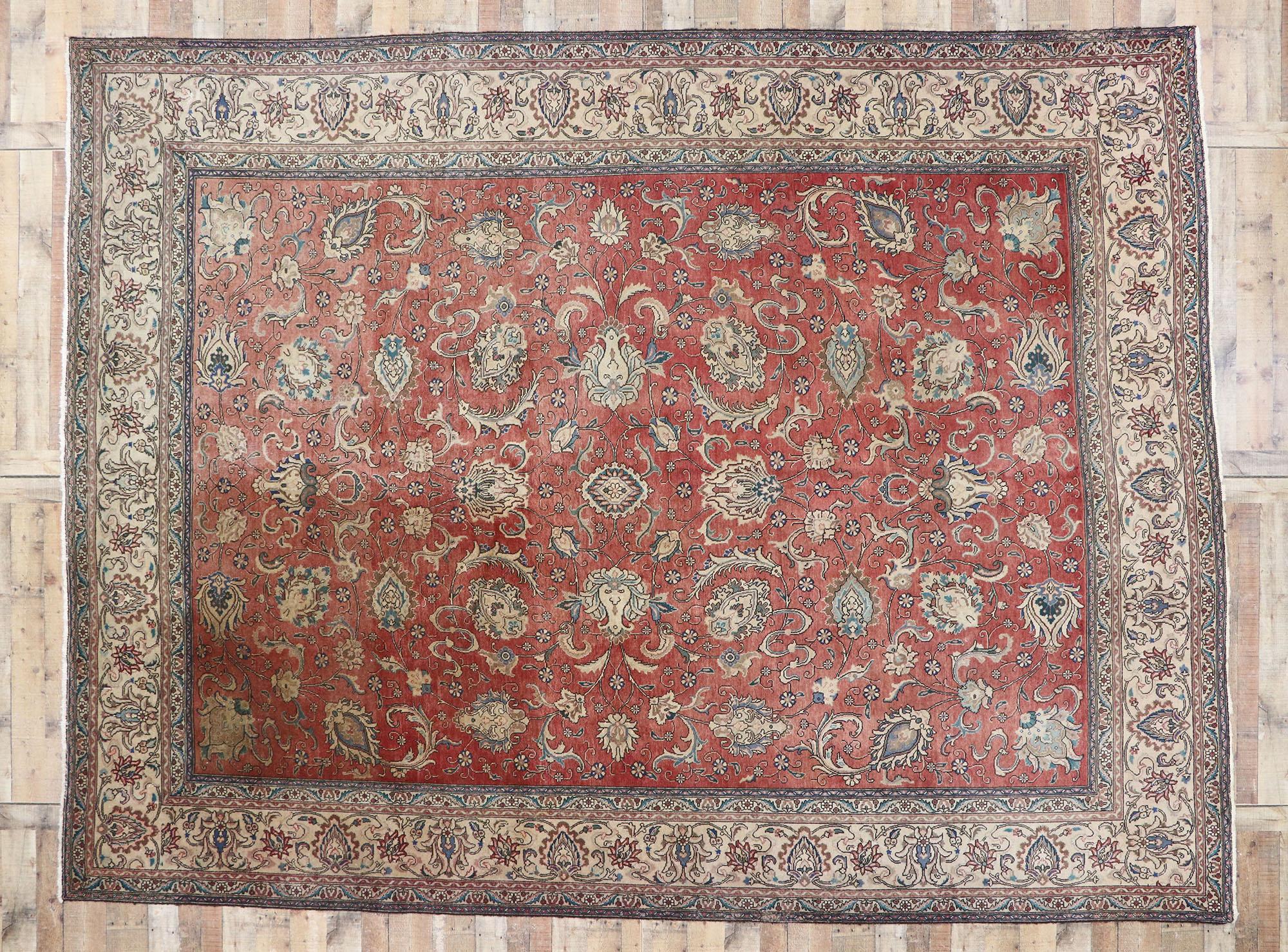 Antique Persian Tabriz Rug with Rustic Federal Style For Sale 2