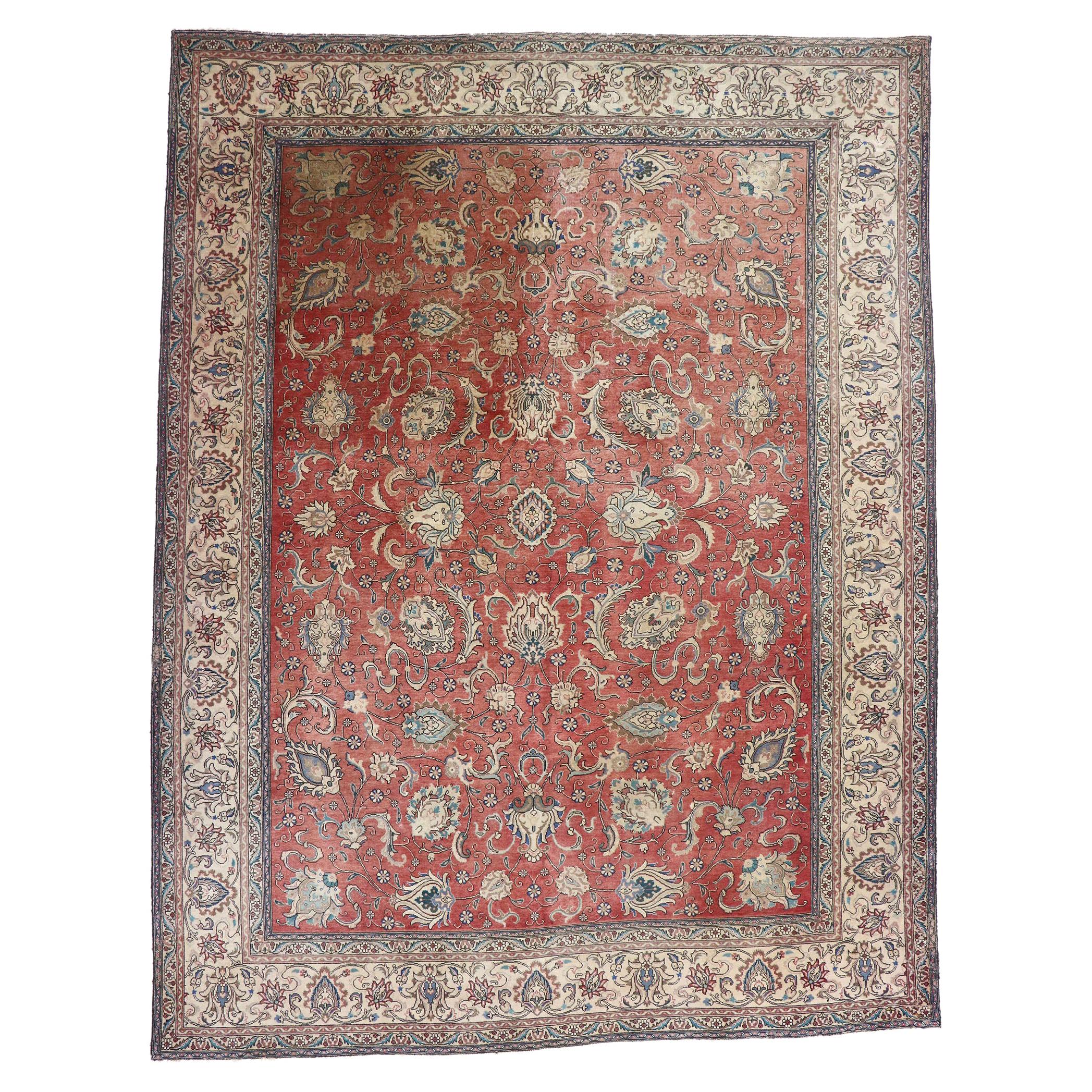 Antique Persian Tabriz Rug with Rustic Federal Style For Sale