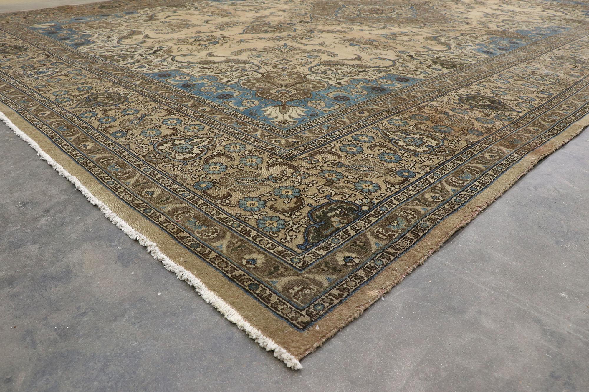 Wool Antique Persian Tabriz Rug with Rustic French Cottage Style For Sale