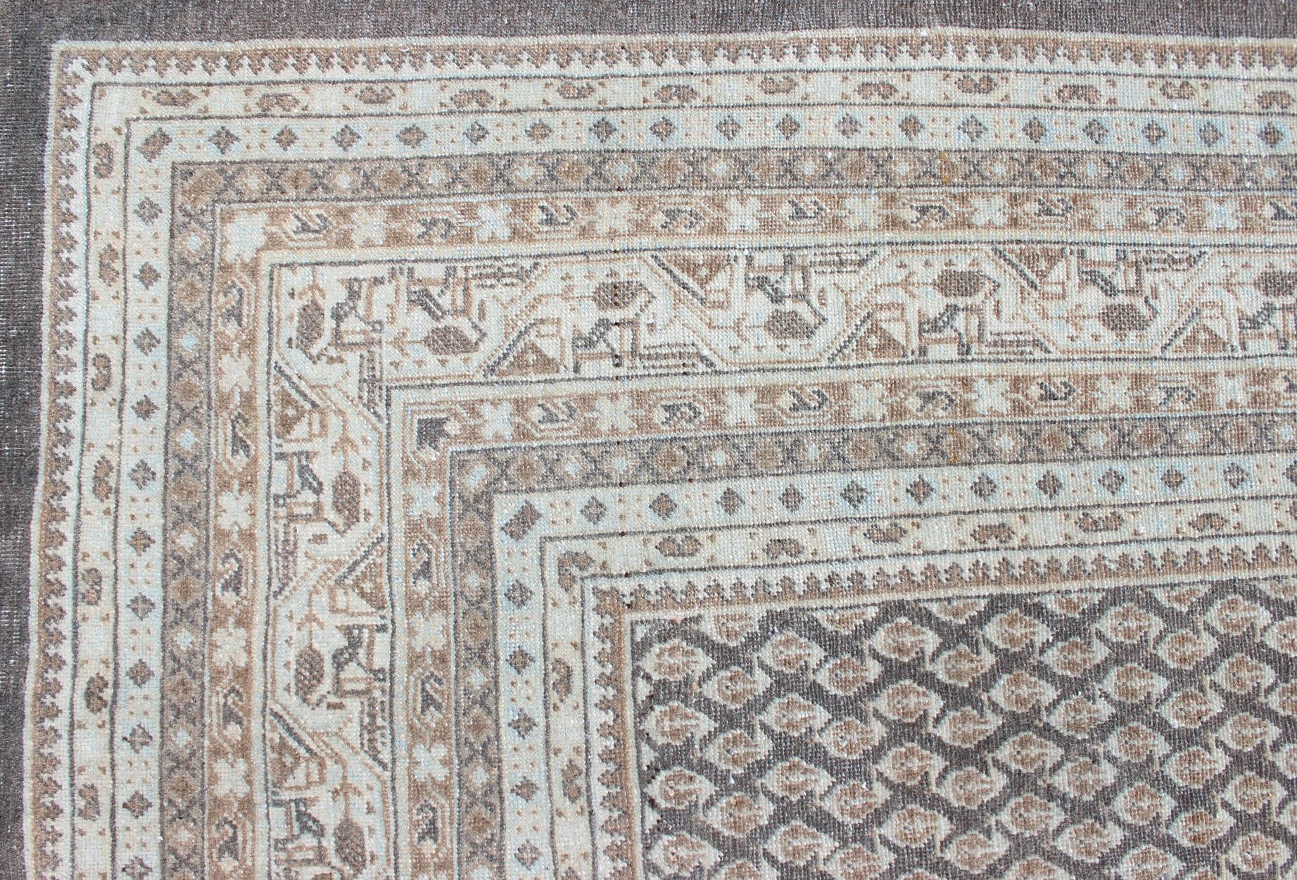 Antique Persian Tabriz Rug with Small-Scale All-Over Design and Gray Background For Sale 6