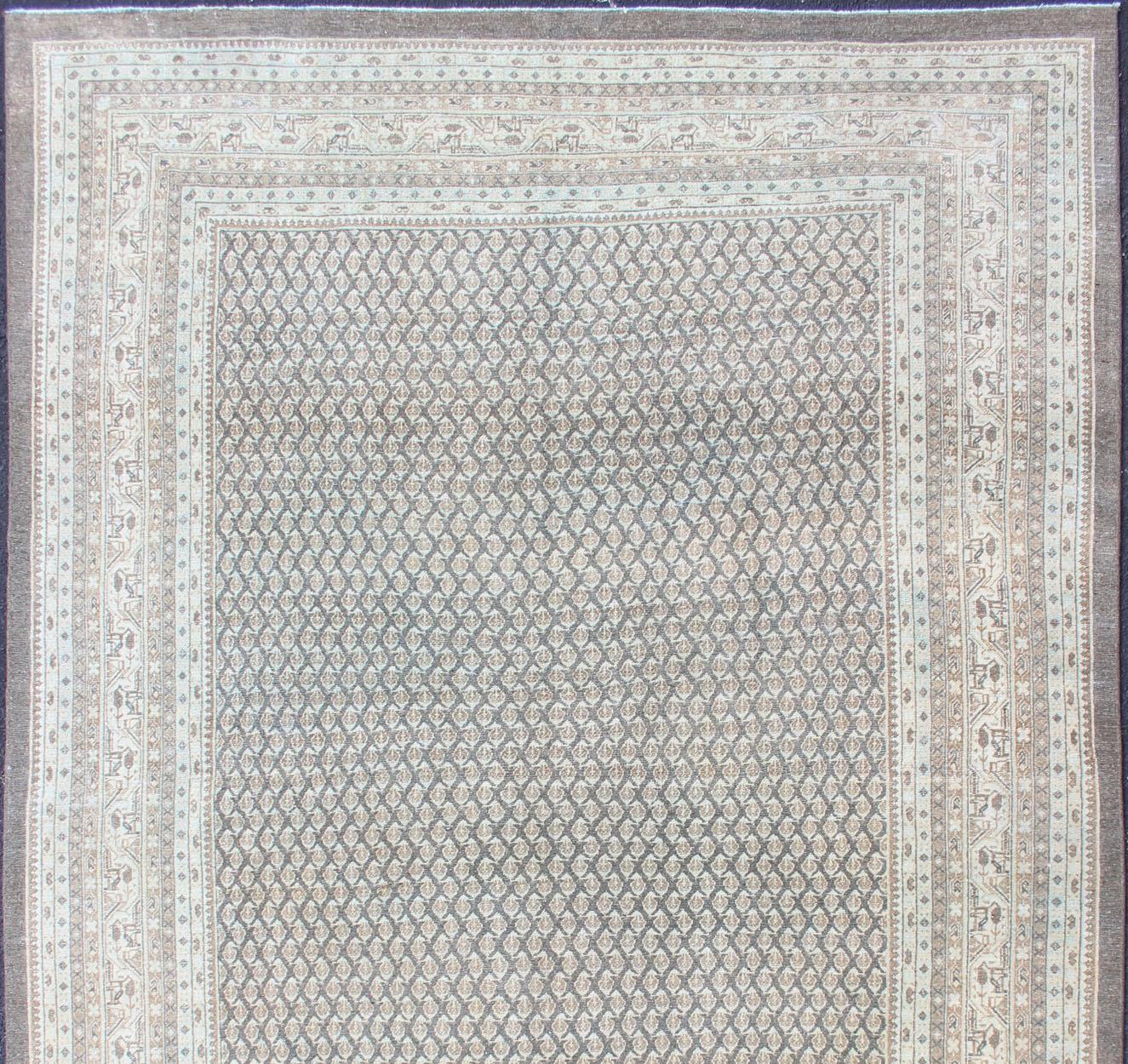 Hand-Knotted Antique Persian Tabriz Rug with Small-Scale All-Over Design and Gray Background For Sale