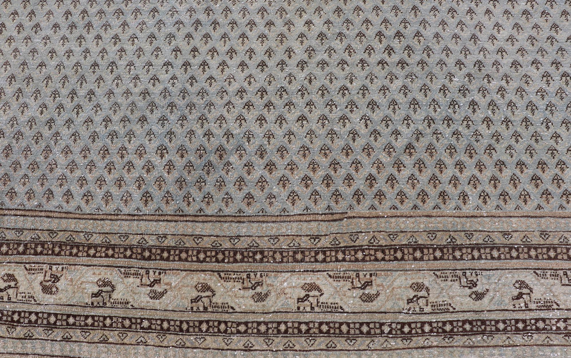 Annodato a mano Antico tappeto persiano Tabriz con sottile disegno Paisley all-over 7'2