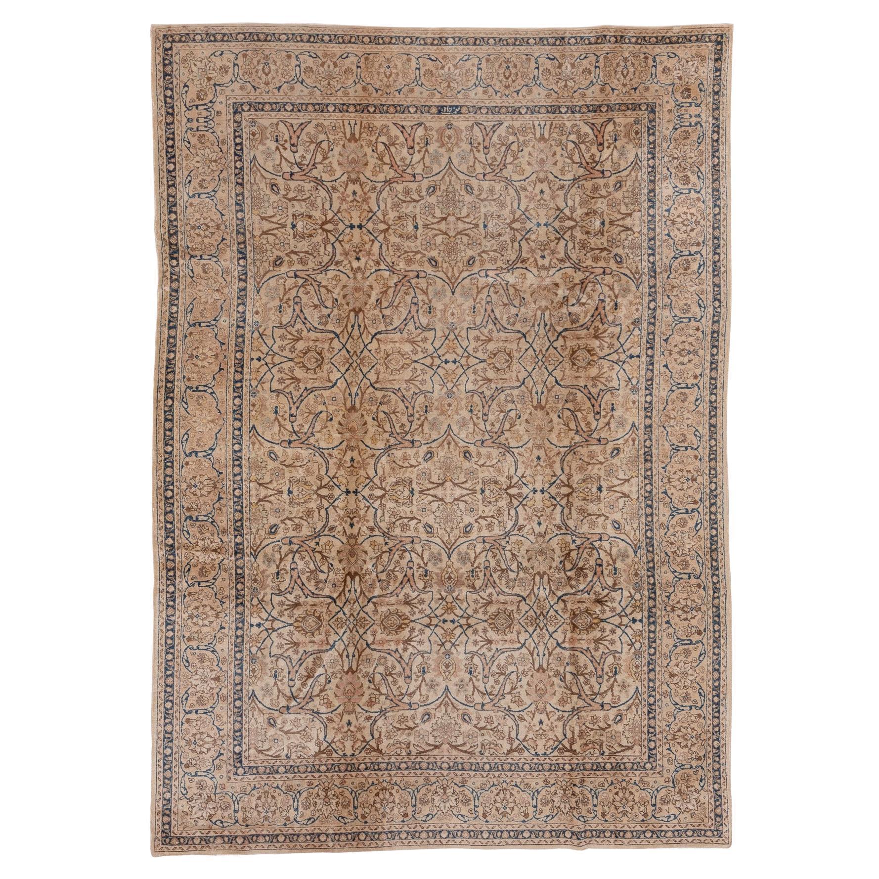 Antique Persian Tabriz Rug with Subtle Floral Motif in Beige with Hints of Brown