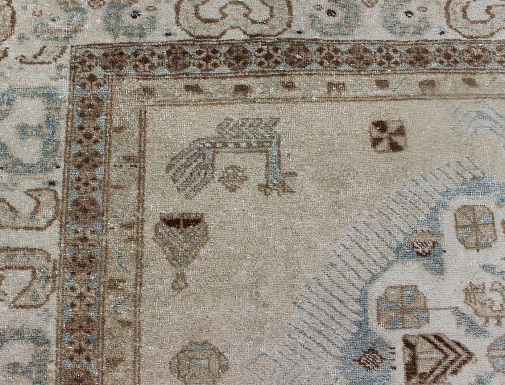 Antique Persian Tabriz Rug with Three Medallions in Muted Earth Tones and L.Blue For Sale 6