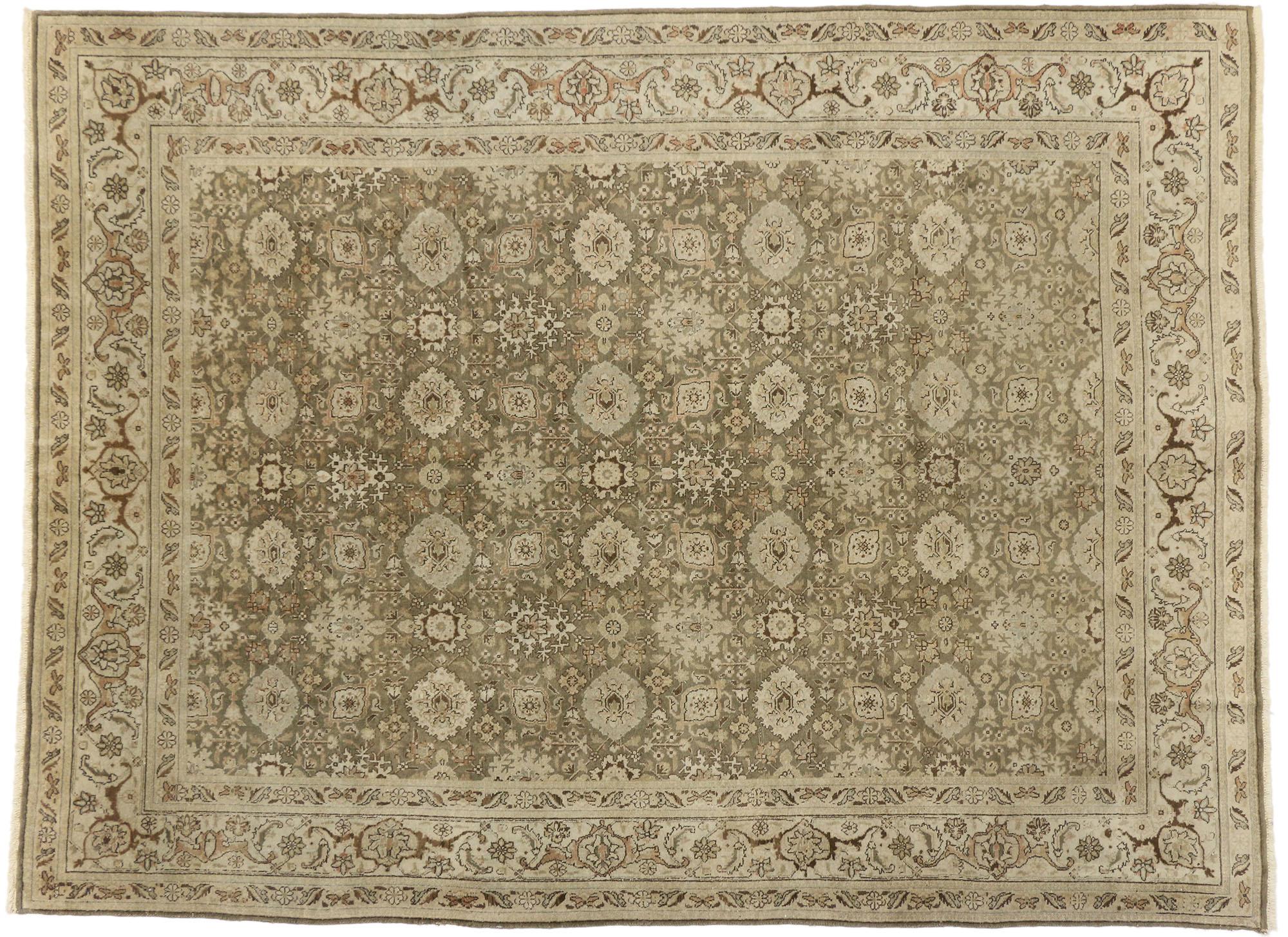 Hand-Knotted Antique Persian Tabriz Rug with Traditional Style in Warm Earth Tone Colors For Sale