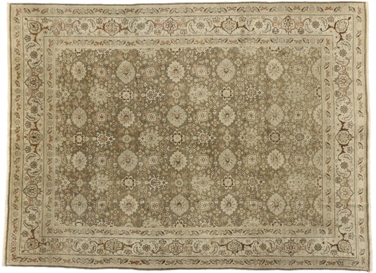 Antique Persian Tabriz Rug with Traditional Style in Warm Earth Tone