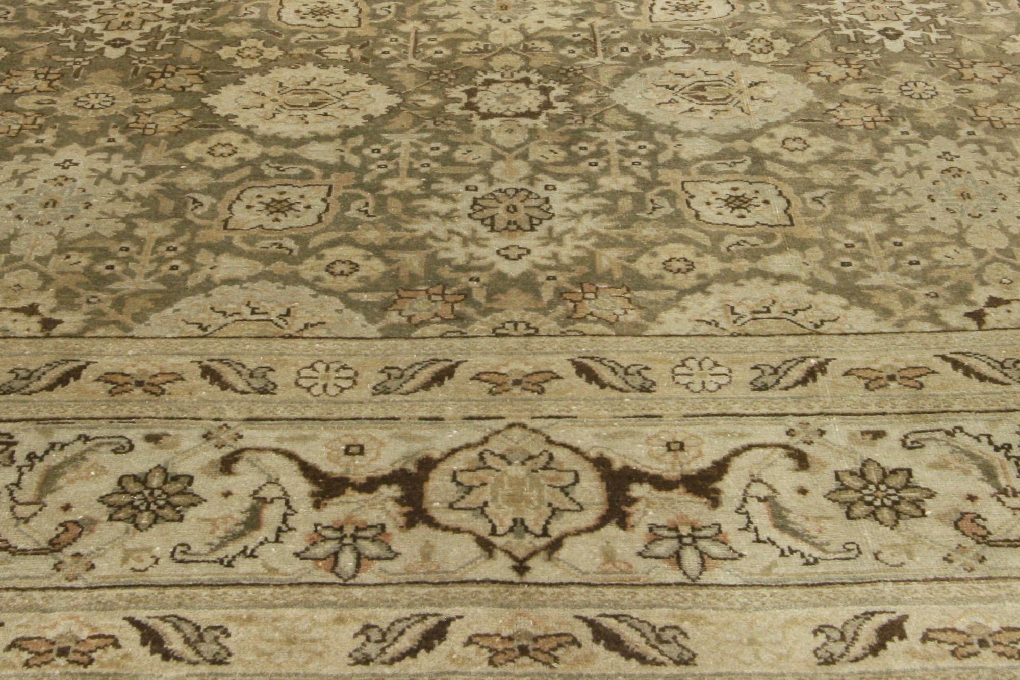 Hand-Knotted Warm Earth-Tone Antique Persian Tabriz Rug For Sale