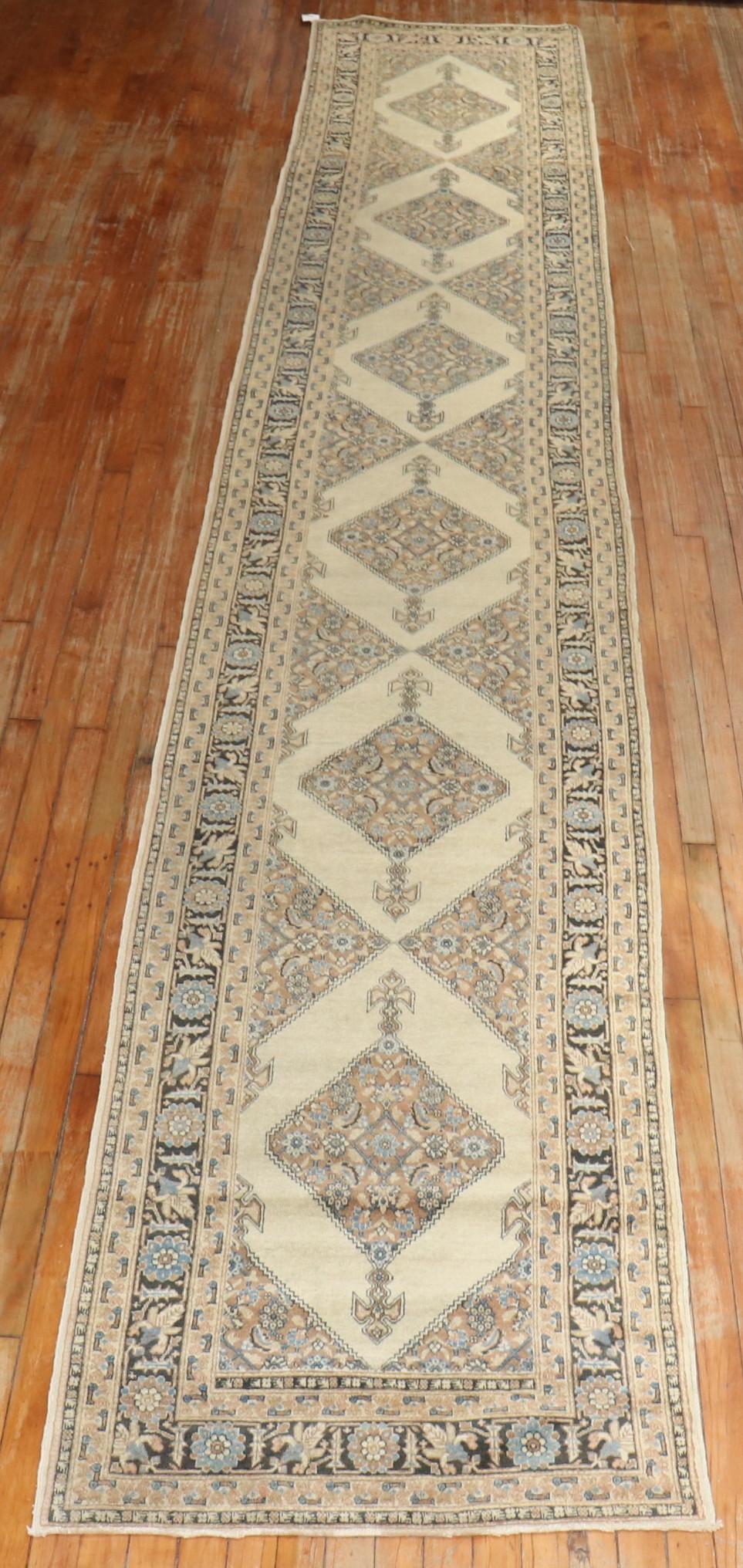 Hand-Knotted Zabihi Collection Long Antique Hadji Jali Persian Tabriz Runner For Sale