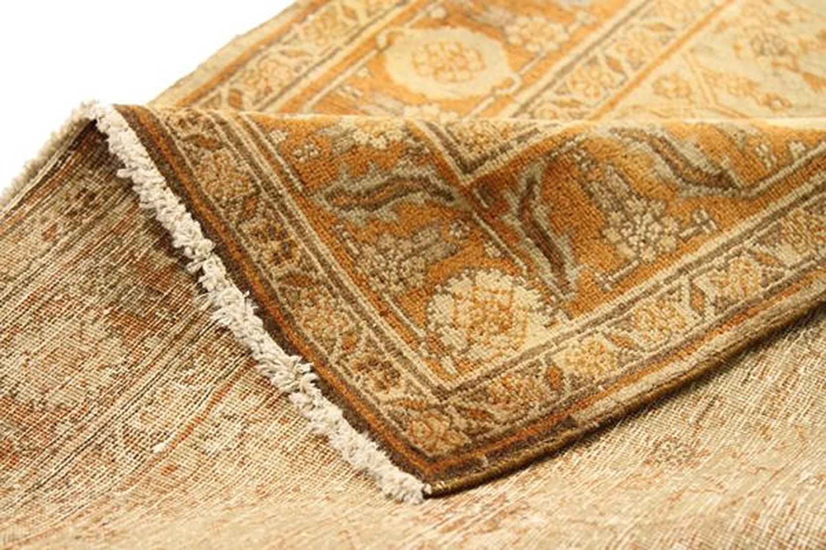 Antique Persian Tabriz Runner Rug with Brown and White Flower Details In Excellent Condition For Sale In Dallas, TX