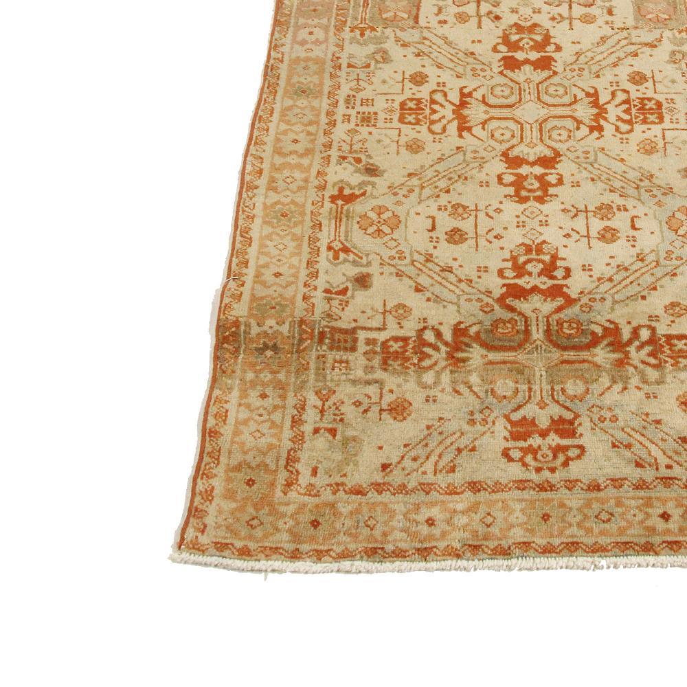 Antique Persian Tabriz Runner Rug with Red and Orange Botanical Details In Excellent Condition For Sale In Dallas, TX