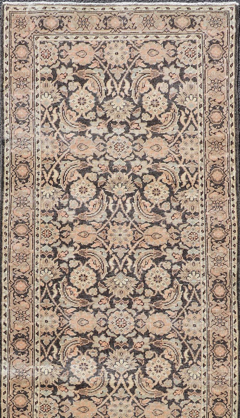 Hand-Knotted Antique Persian Tabriz Runner with Ornate Floral Design in Earthy Tones  For Sale