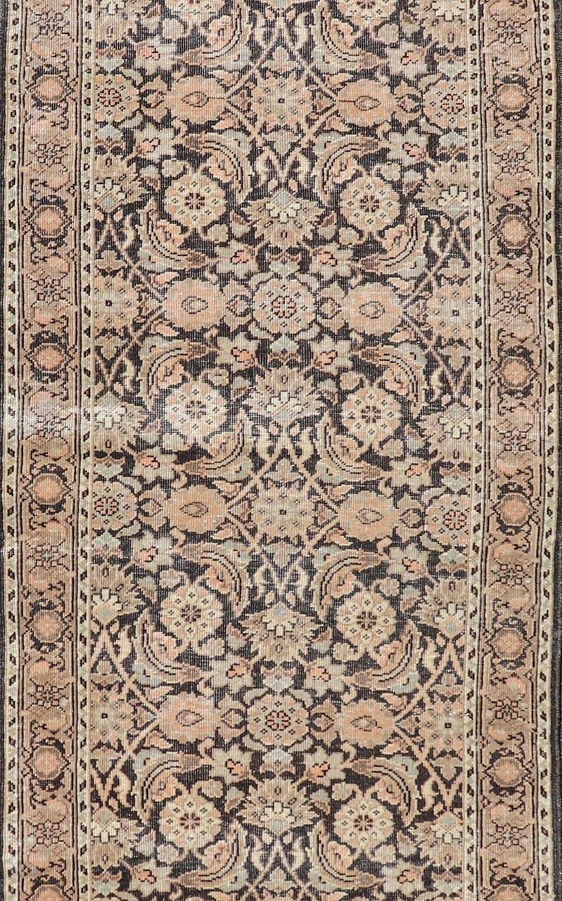 Antique Persian Tabriz Runner with Ornate Floral Design in Earthy Tones  In Good Condition For Sale In Atlanta, GA