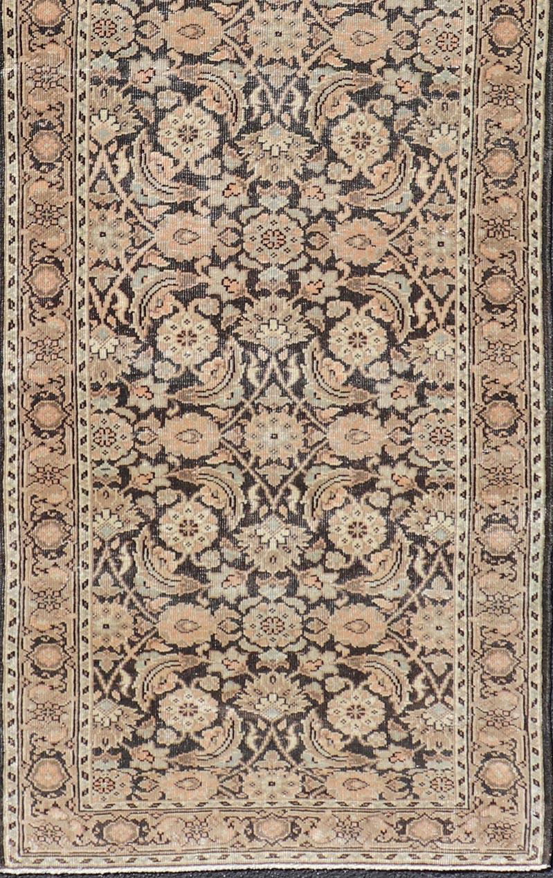 20th Century Antique Persian Tabriz Runner with Ornate Floral Design in Earthy Tones  For Sale