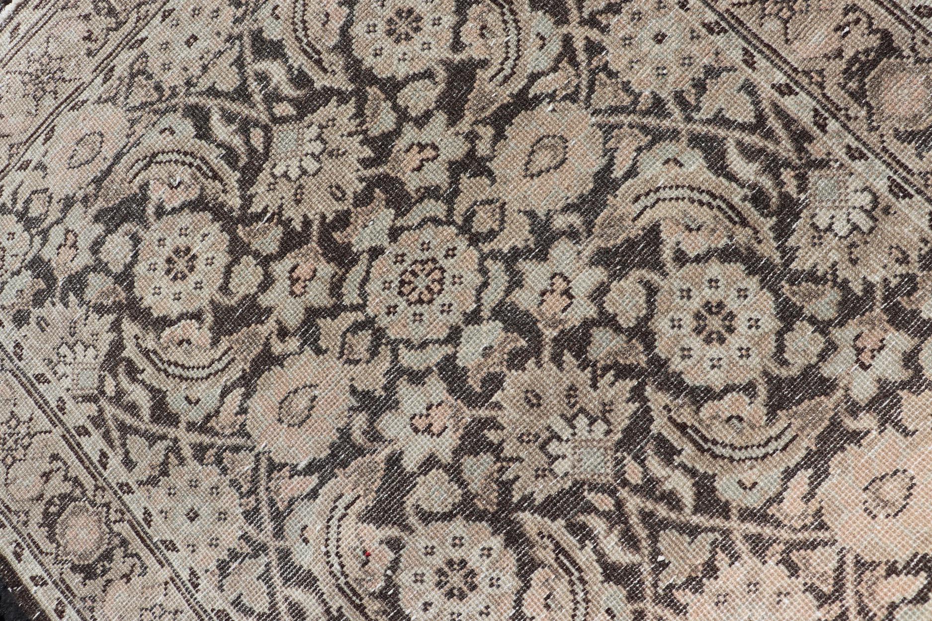 Wool Antique Persian Tabriz Runner with Ornate Floral Design in Earthy Tones  For Sale