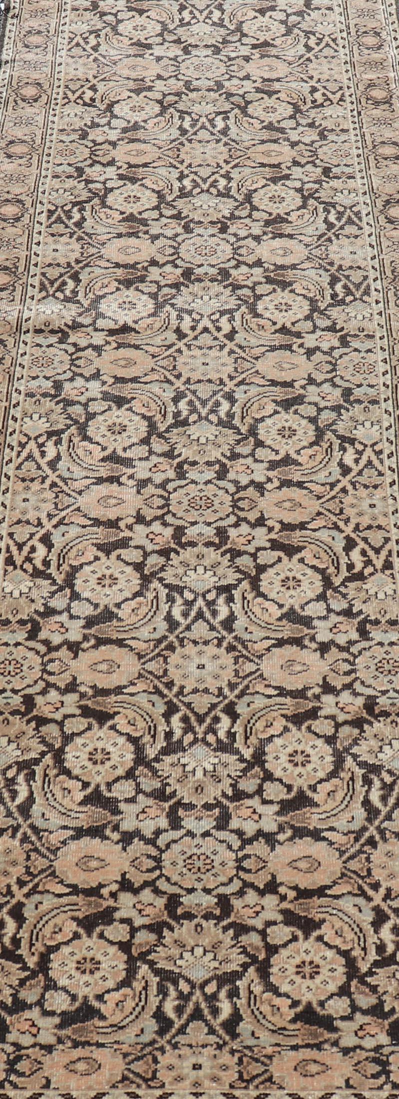 Antique Persian Tabriz Runner with Ornate Floral Design in Earthy Tones  For Sale 2