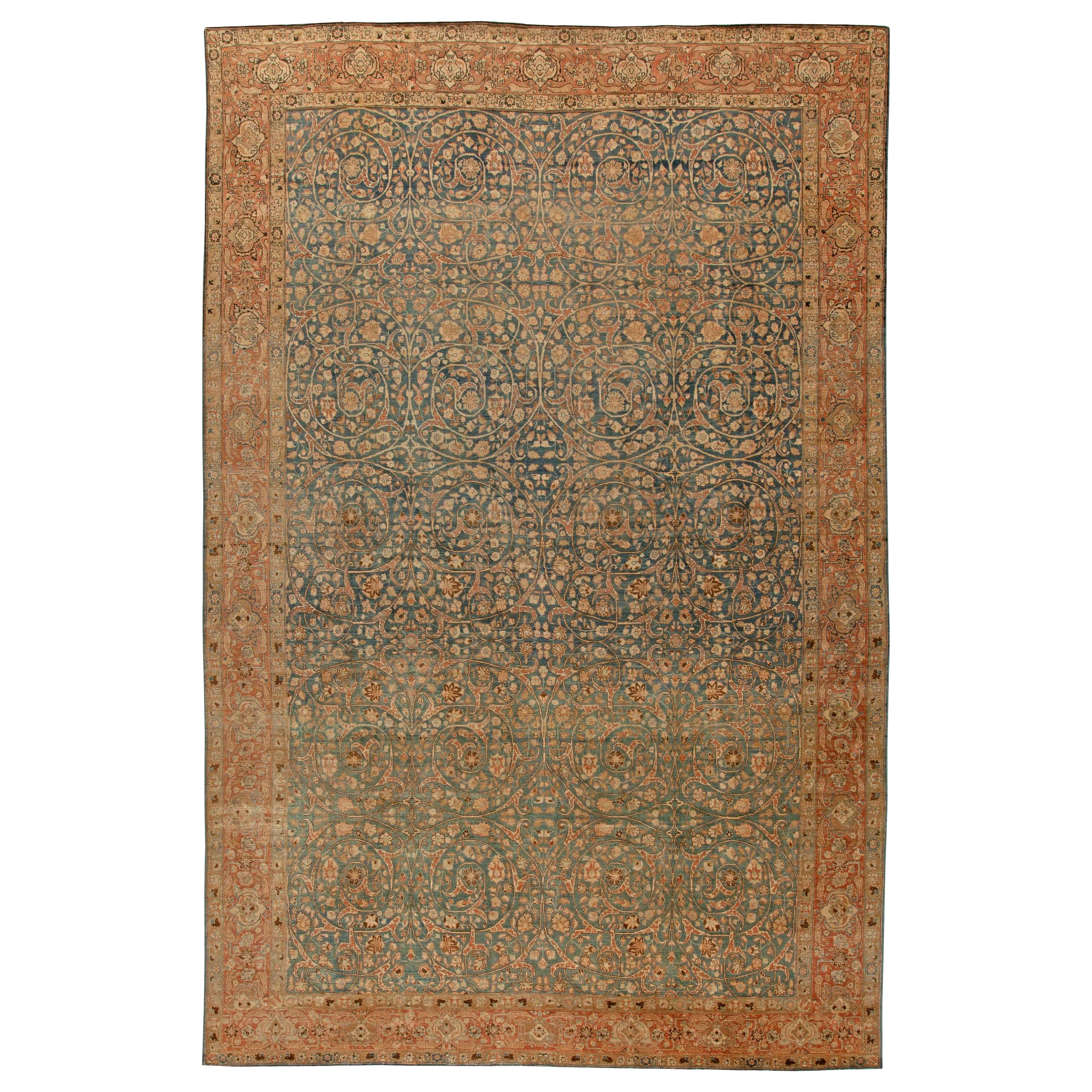 Antique Persian Tabriz Handwoven Wool Carpet