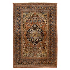 Antique Persian Tabriz Rust Wool Rug With Classic Medallion Design