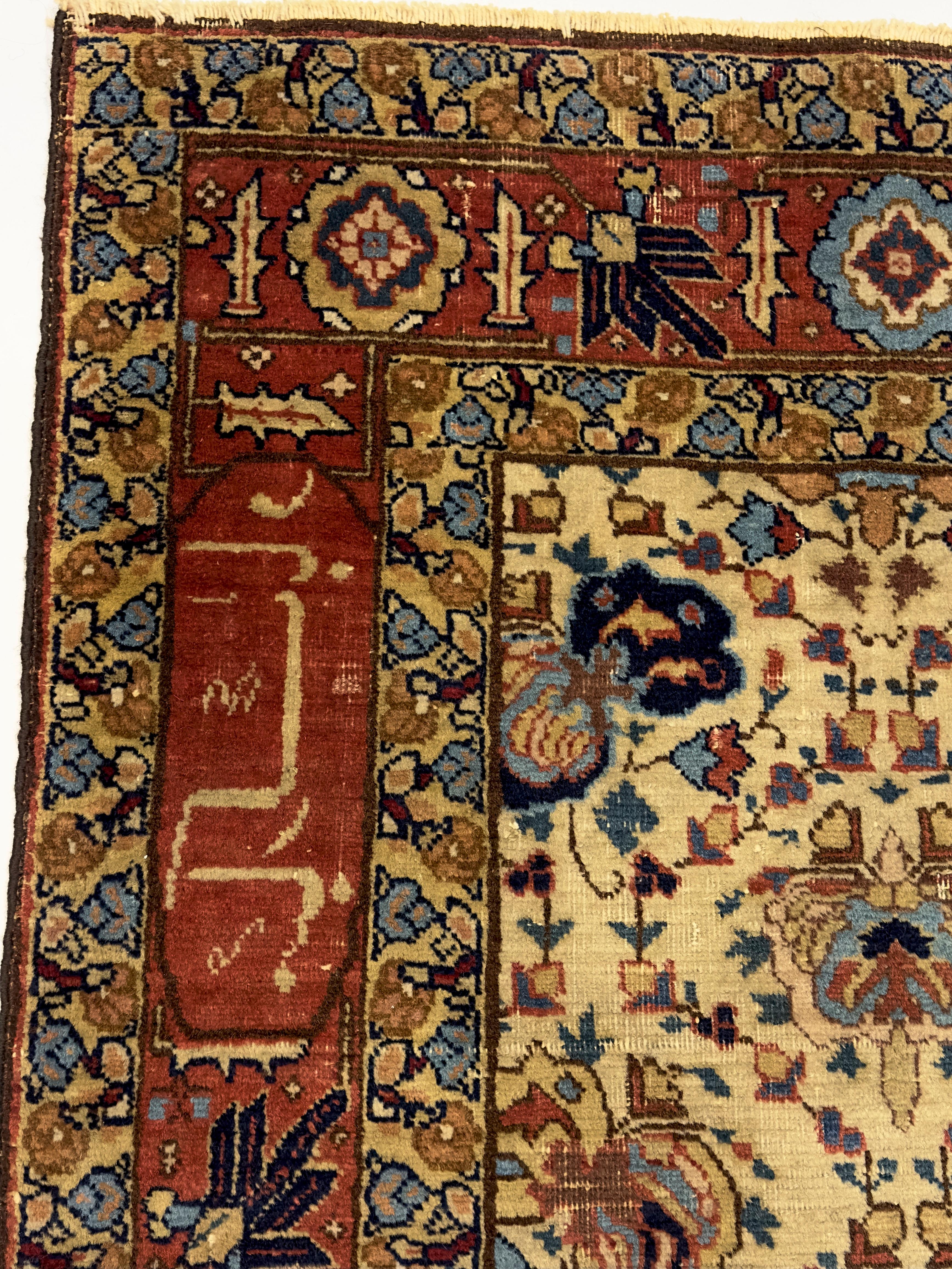 Wool Antique Persian Tabriz Signed Rug 4'4