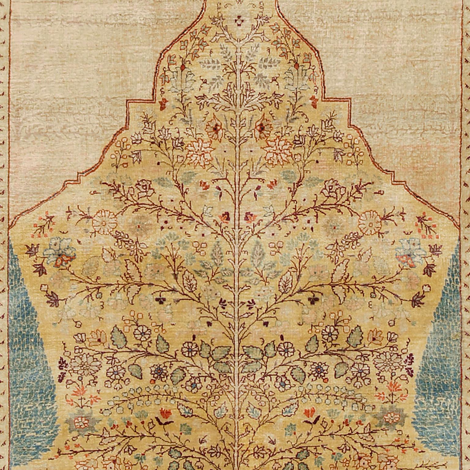 Hand-Woven Late 19th Century Persian Tabriz Silk Carpet For Sale