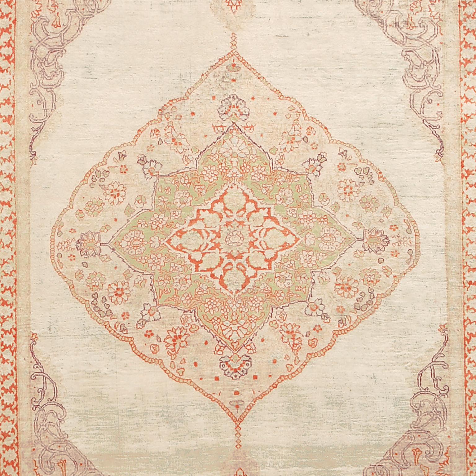 Hand-Woven Late 19th Century Persian Tabriz Silk Rug For Sale