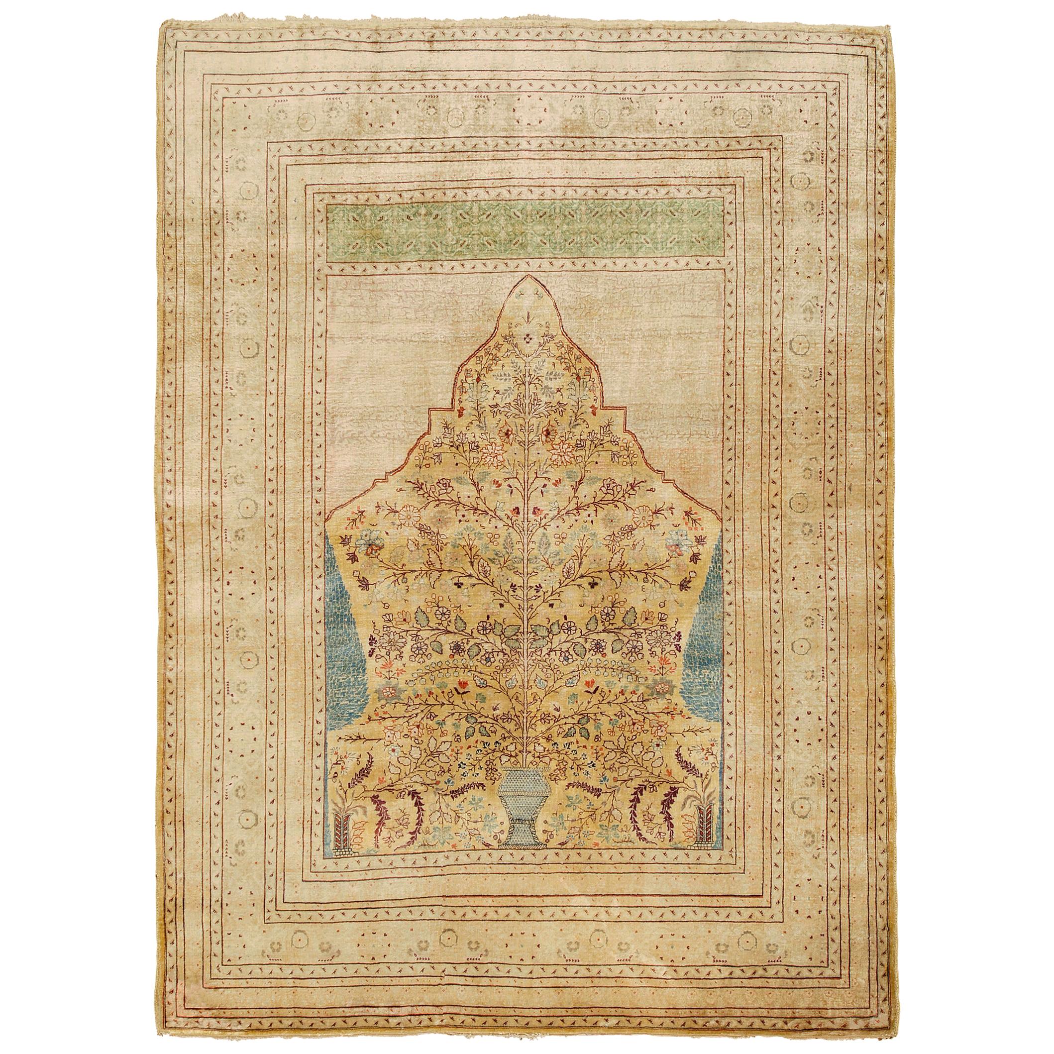 Late 19th Century Persian Tabriz Silk Carpet For Sale