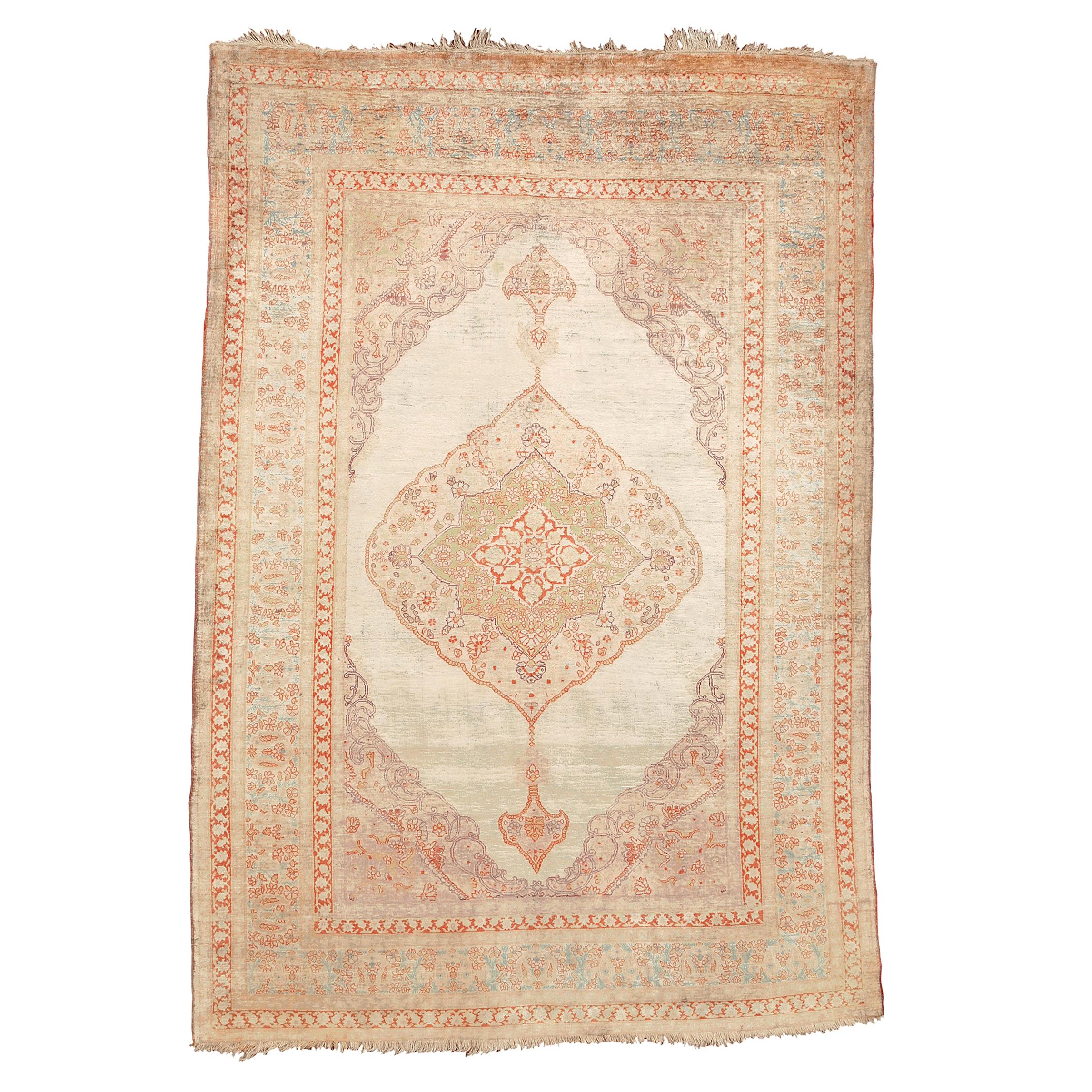 Late 19th Century Persian Tabriz Silk Rug For Sale