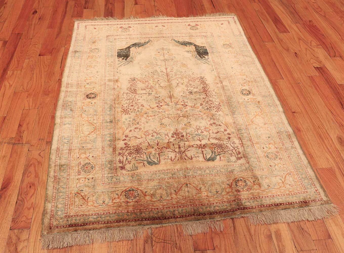 Hand-Woven Antique Persian Tabriz Silk Prayer Rug.4 ft 3 in x 5 ft 6 in For Sale
