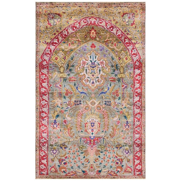Antique Persian Tabriz Silk Rug 2'' 5" x 3'' 8" For Sale at 1stDibs