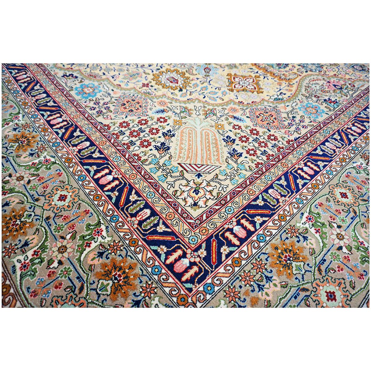 Antiker persischer Täbris 10x13 Tan, Taupe, Marine & Gold Handgefertigter Teppich im Angebot 2