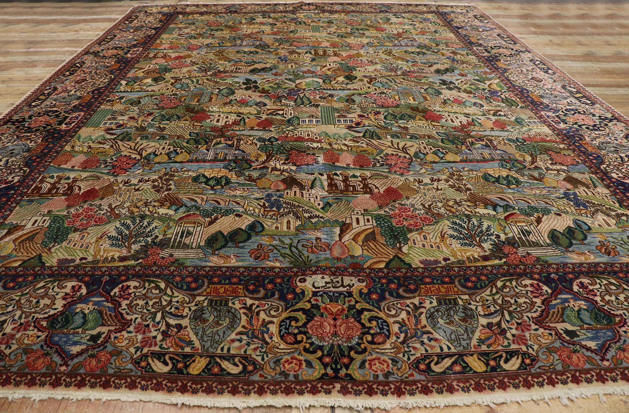 Antique Persian Tabriz Village Pictorial Rug with Signature For Sale 1