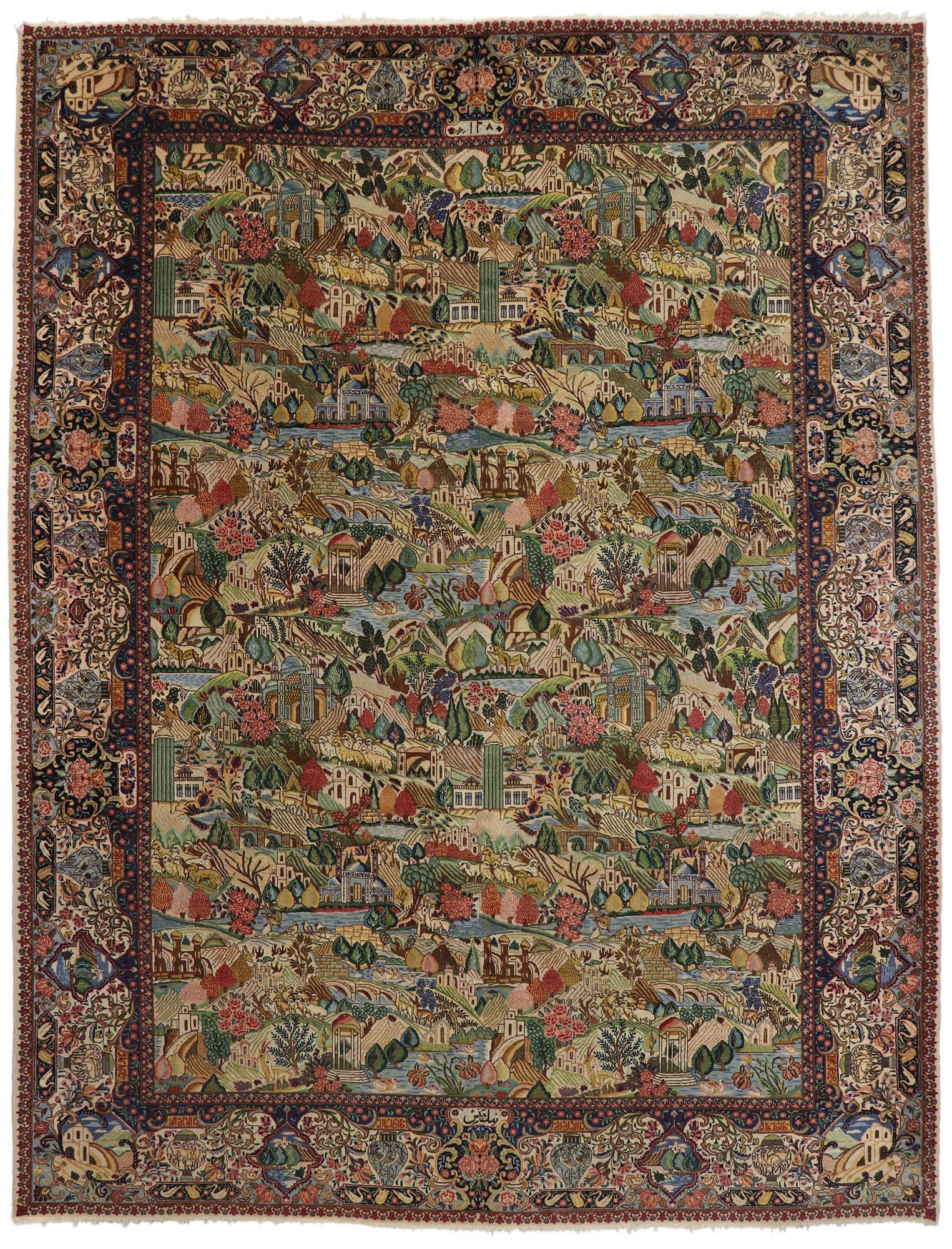 Tapis persan ancien signé Tabriz, 11'02 x 14'07 en vente 2