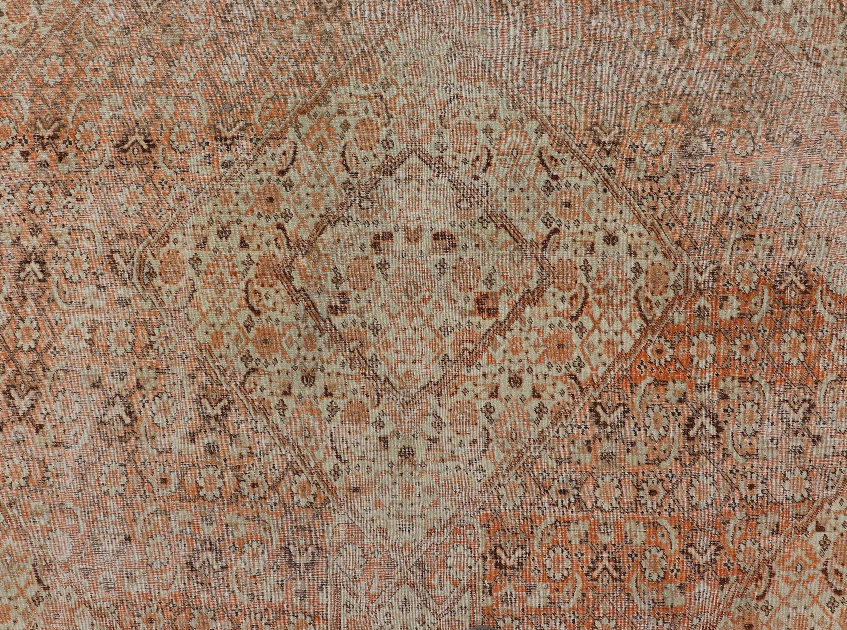 Antique Persian Tabriz with All-Over Medallion Design in Orange and Browns For Sale 1