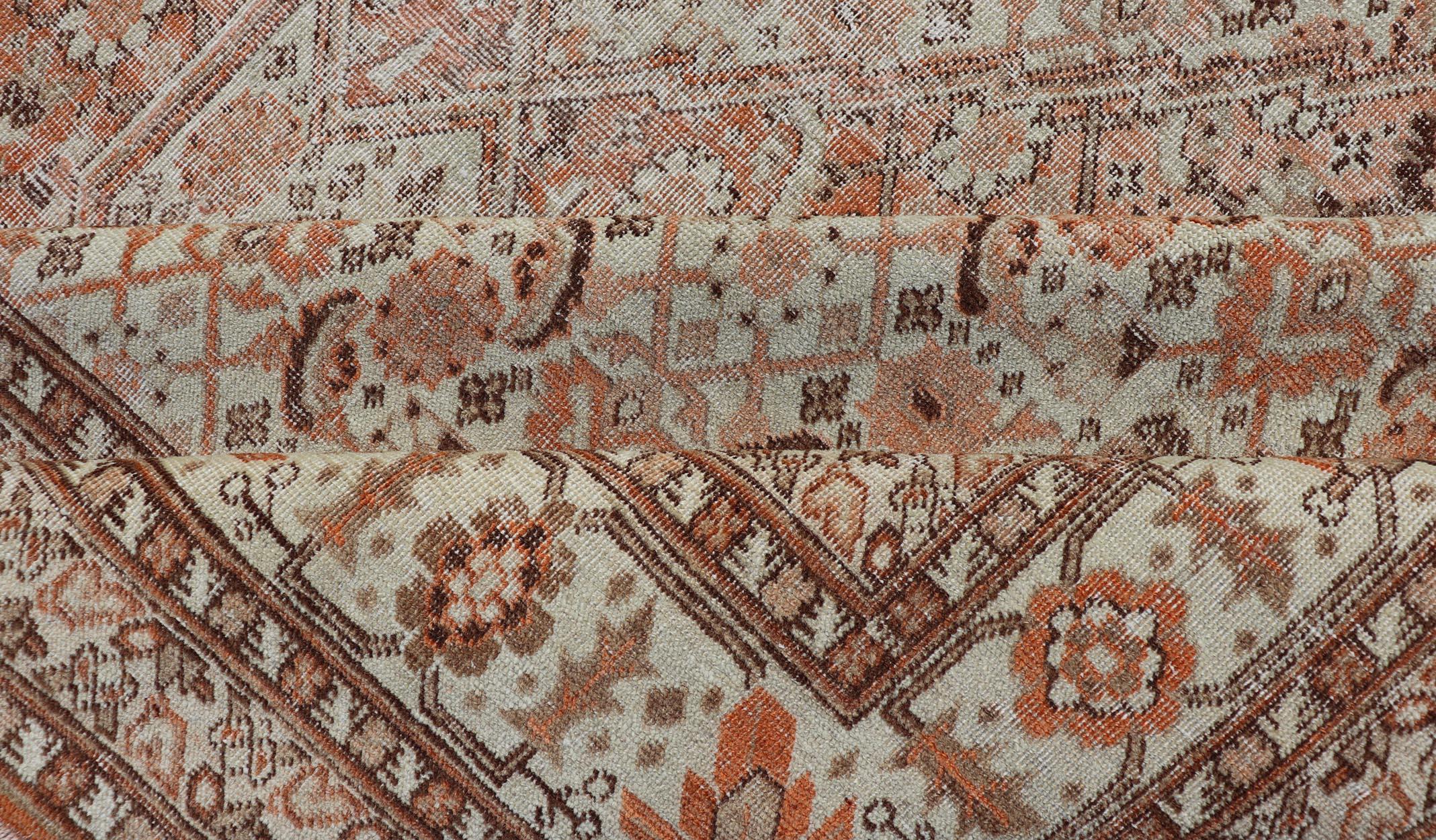 Antique Persian Tabriz with All-Over Medallion Design in Orange and Browns For Sale 3