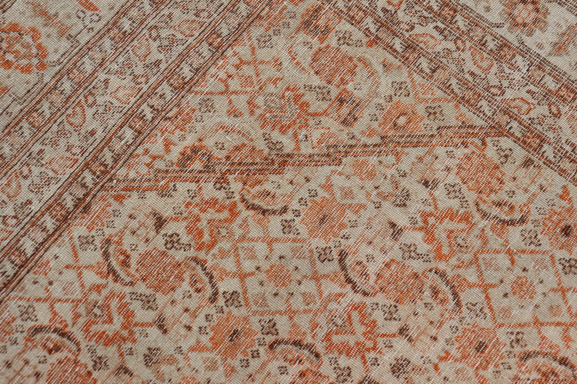 Antique Persian Tabriz with All-Over Medallion Design in Orange and Browns For Sale 4