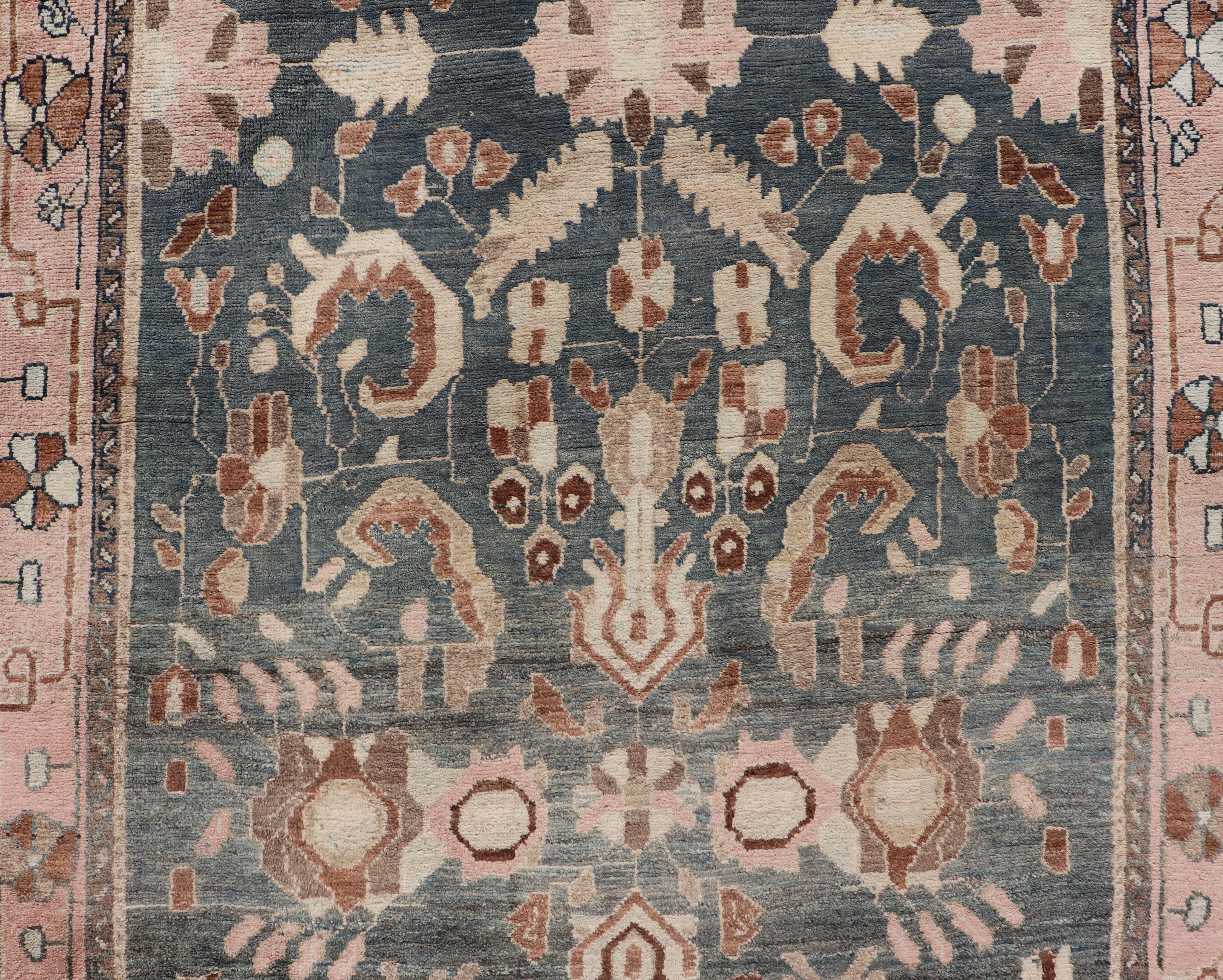 Antique Persian Tabriz with Medium in Light Teal Background & Light Pink Border For Sale 6