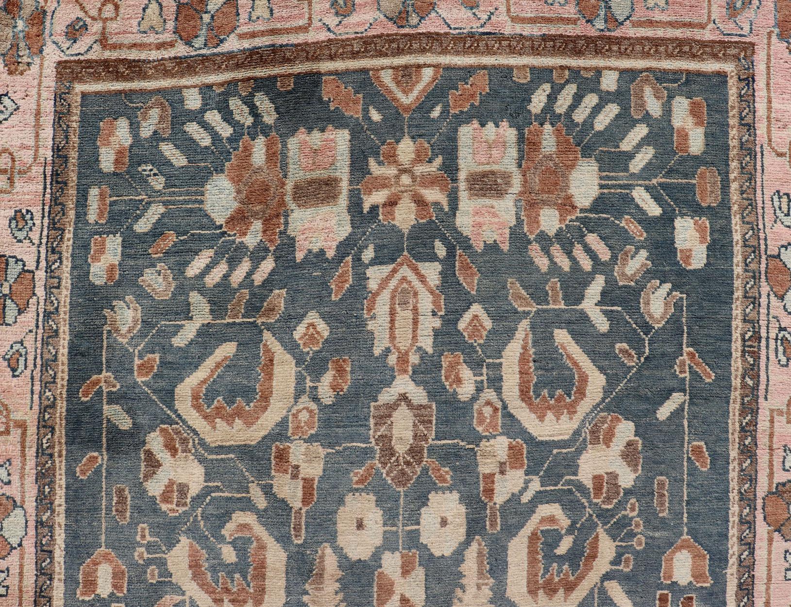 Antique Persian Tabriz with Medium in Light Teal Background & Light Pink Border For Sale 7