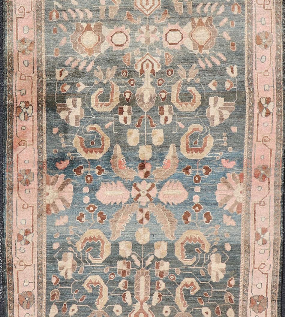 Hand-Knotted Antique Persian Tabriz with Medium in Light Teal Background & Light Pink Border For Sale