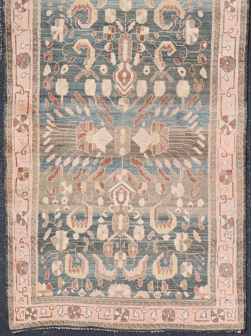 Antique Persian Tabriz with Medium in Light Teal Background & Light Pink Border In Good Condition For Sale In Atlanta, GA