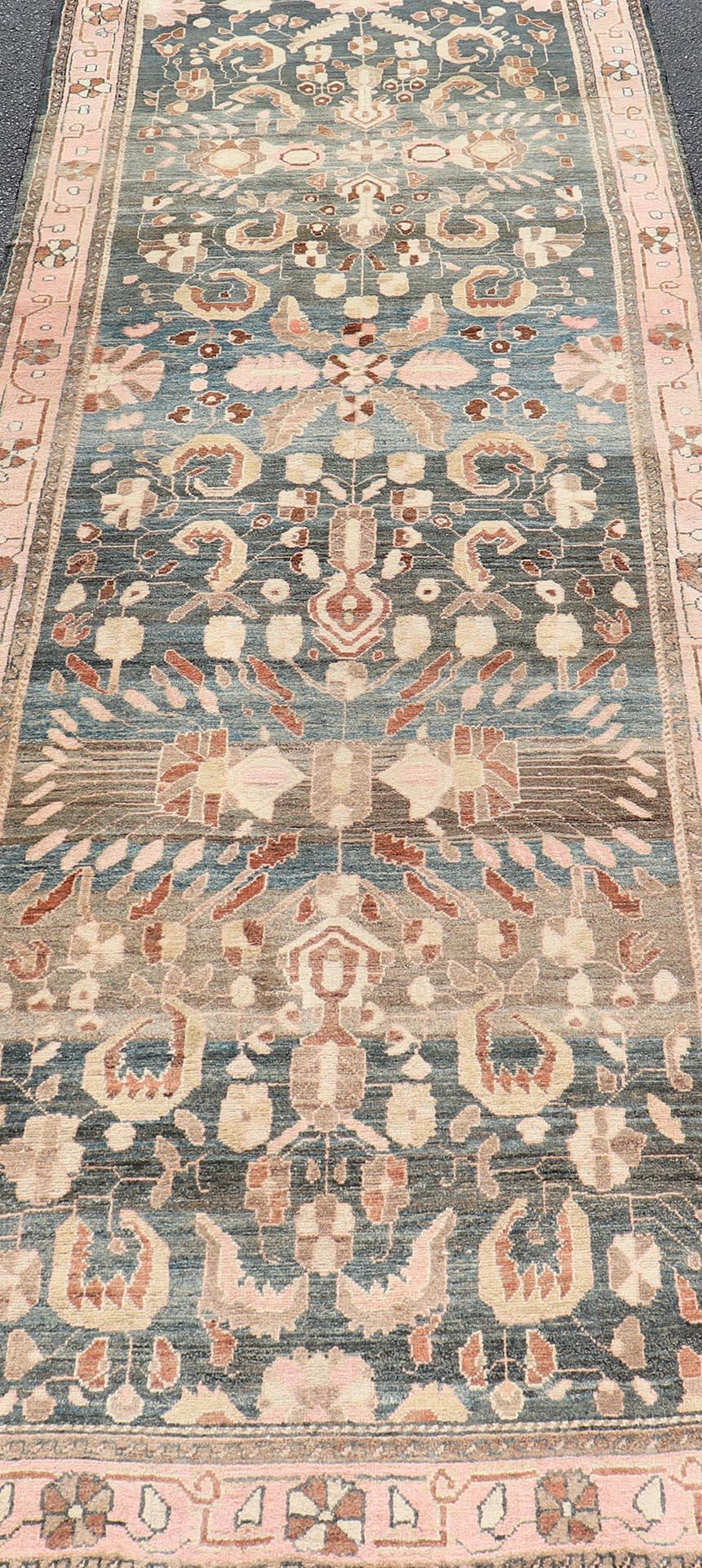 Antique Persian Tabriz with Medium in Light Teal Background & Light Pink Border For Sale 3