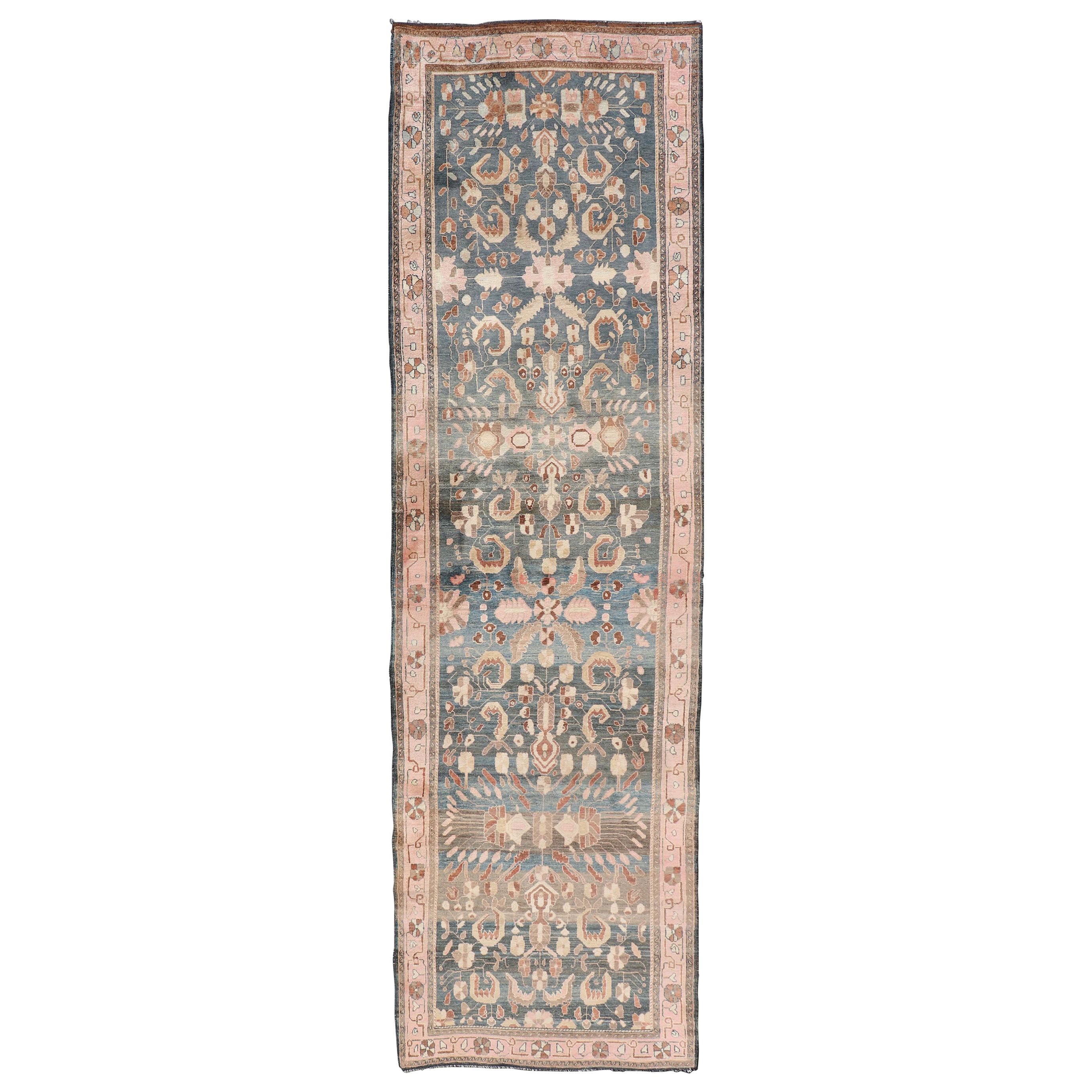 Antique Persian Tabriz with Medium in Light Teal Background & Light Pink Border For Sale