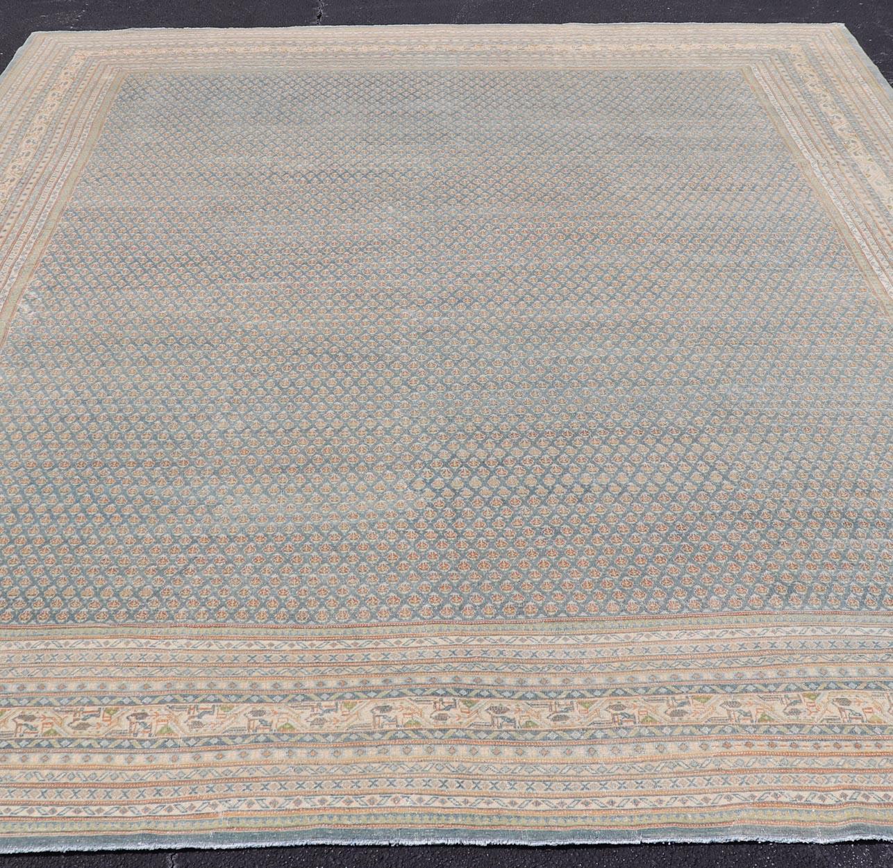 Tabriz persan ancien avec Small Design Herati en bleu doux 11'0 X 14'7 en vente 4