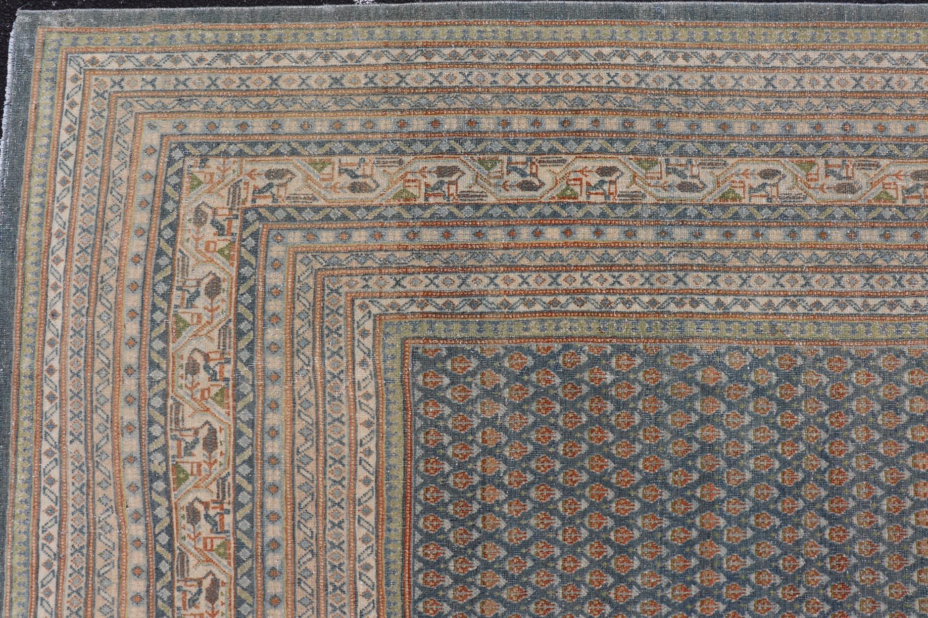 Tabriz persan ancien avec Small Design Herati en bleu doux 11'0 X 14'7 en vente 1