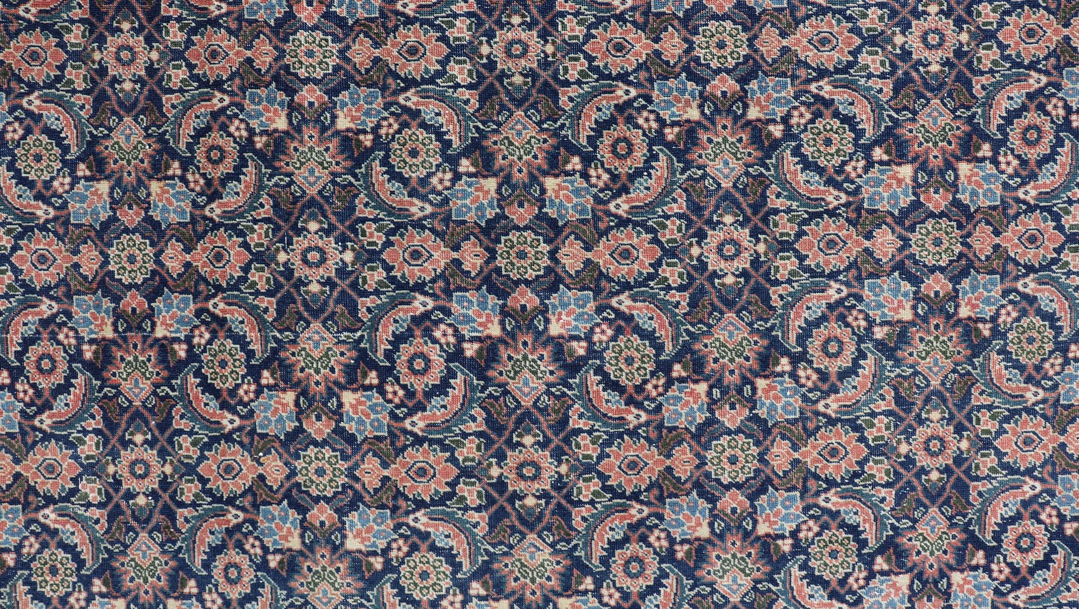 Antique Persian Tabriz with Sub-Geometric Herati Design in Blue Background For Sale 8